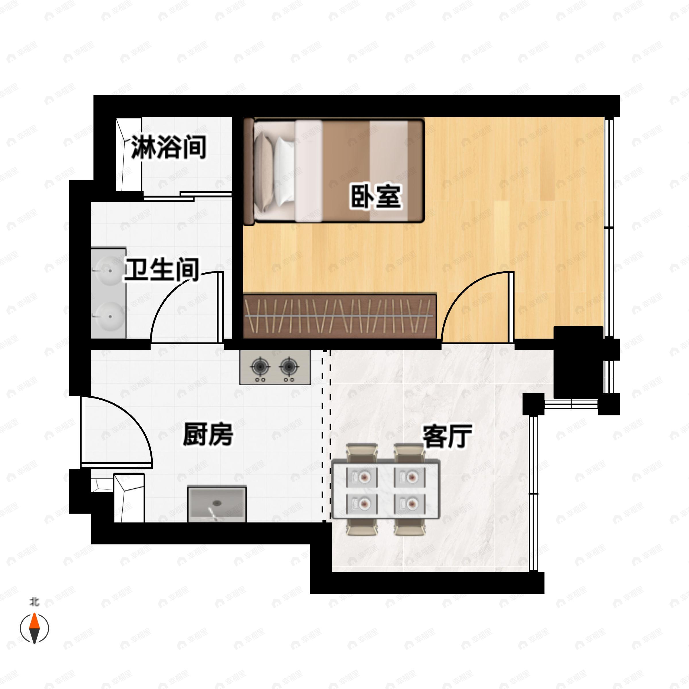 1室1厅1卫建面49平户型图