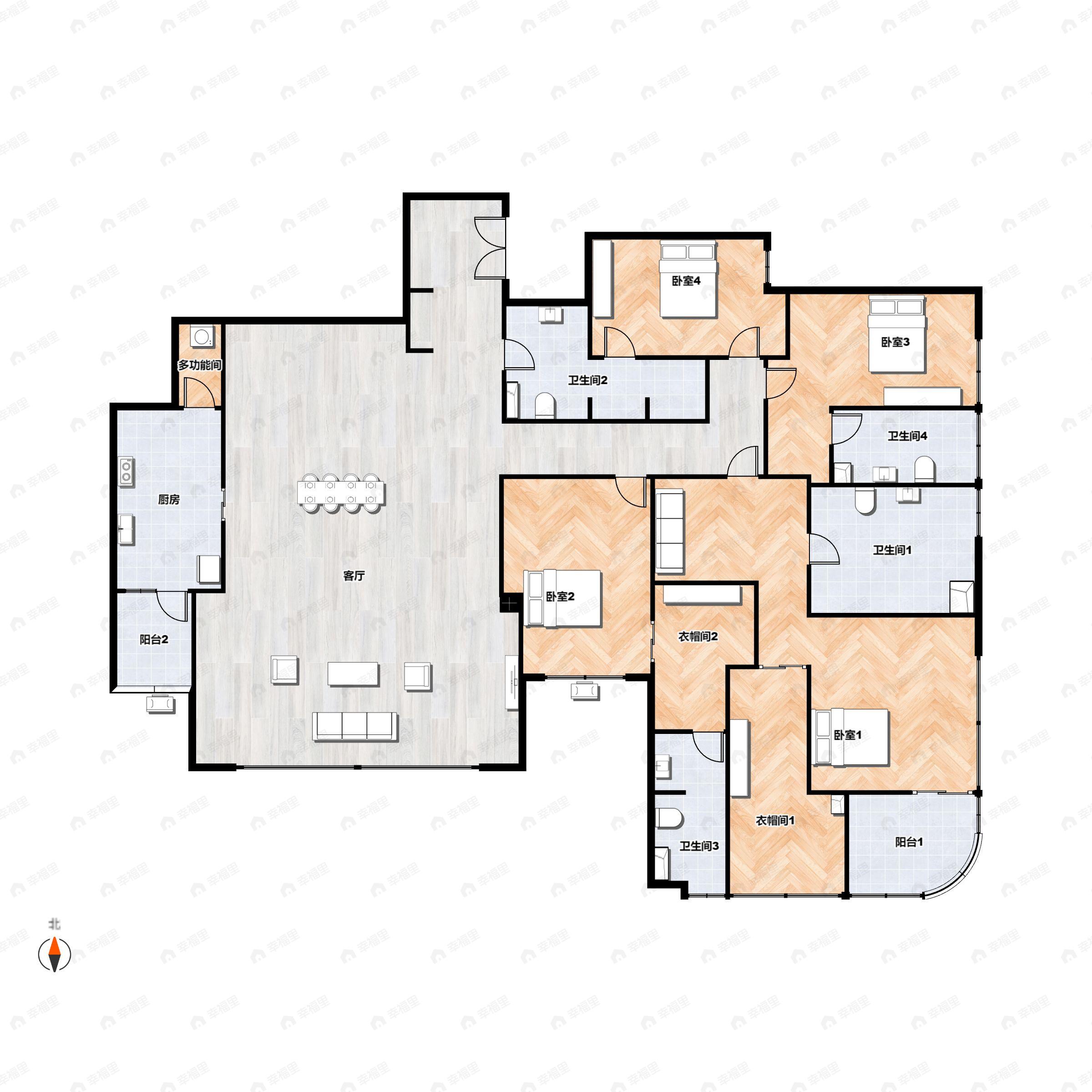 4室2厅4卫建面332平东南|南户型图