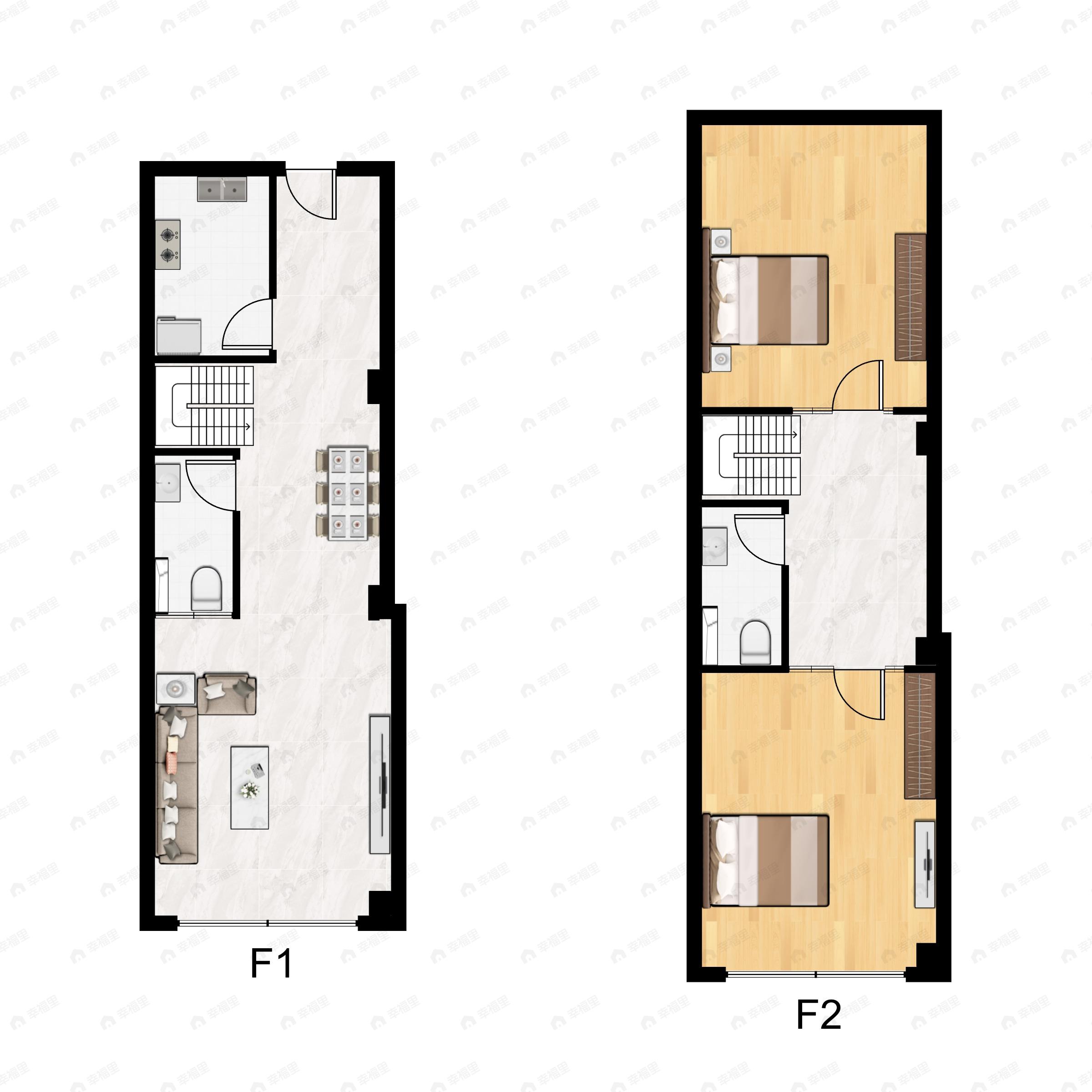 2室2厅2卫建面78平北|西|南|东户型图