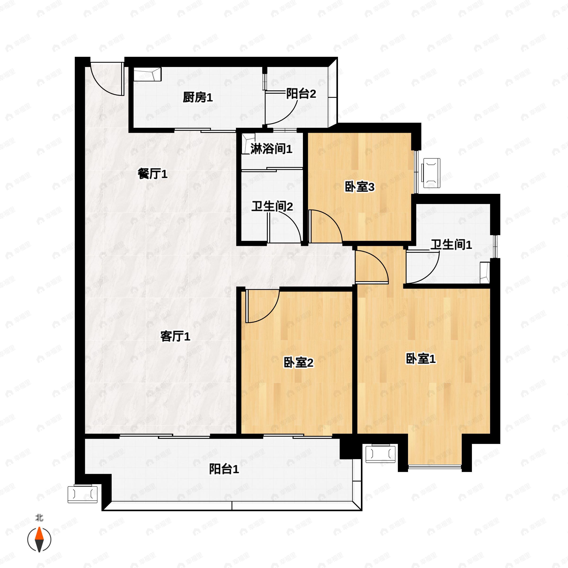 3室2厅2卫建面120平户型图