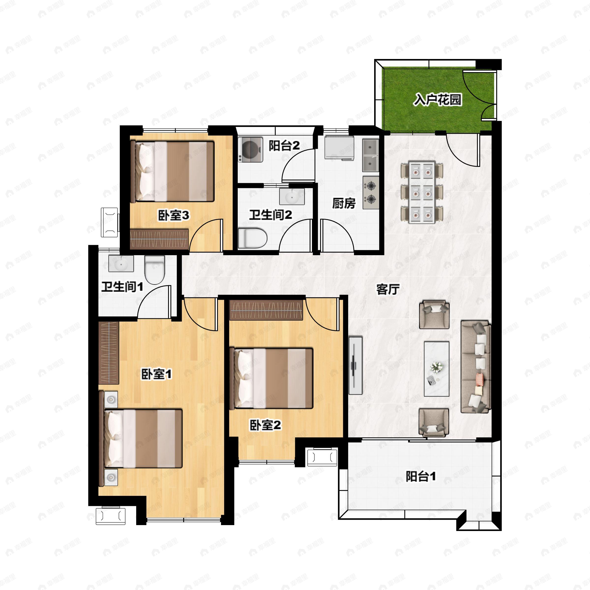 3室2厅2卫建面116平西南户型图