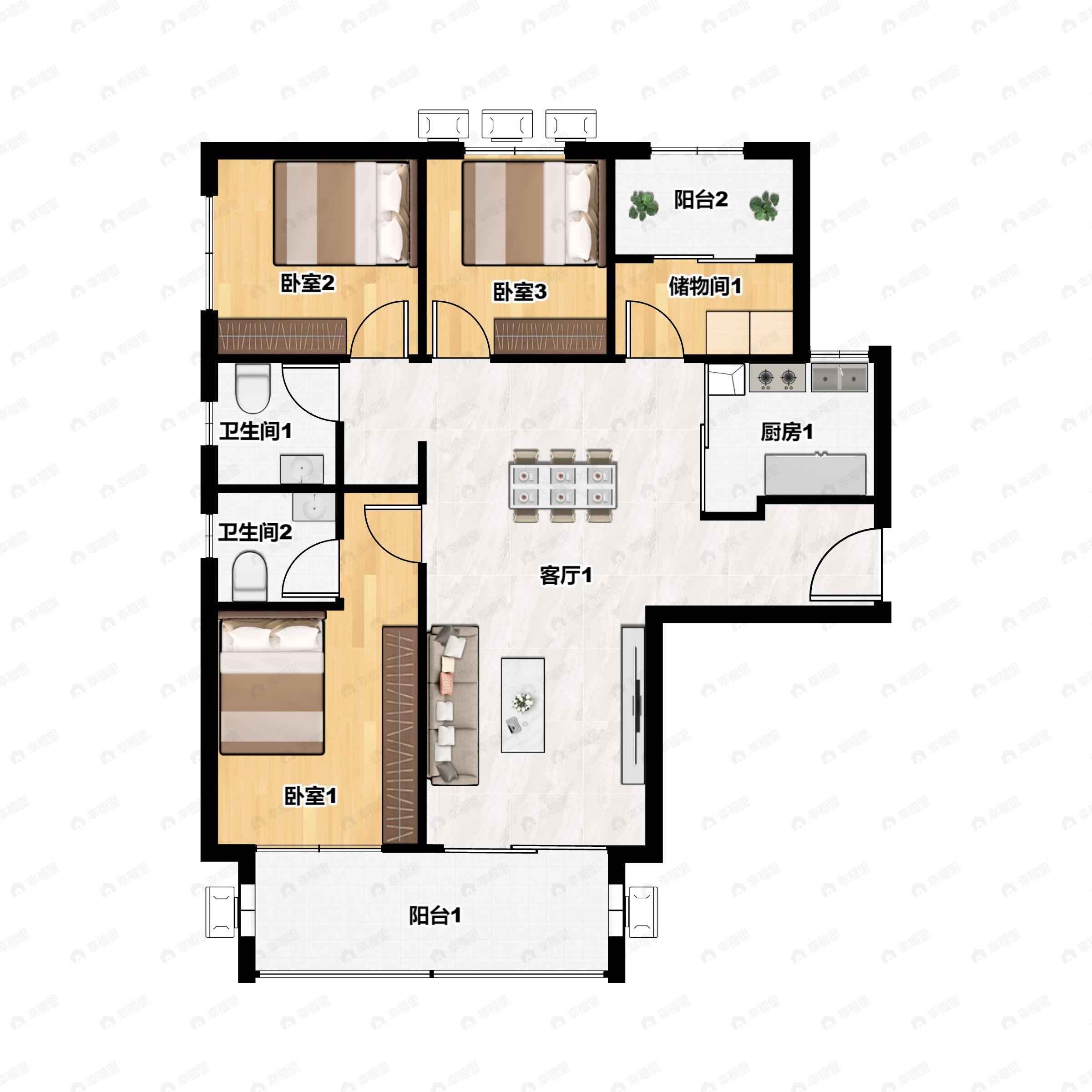 3室2厅2卫建面123平户型图