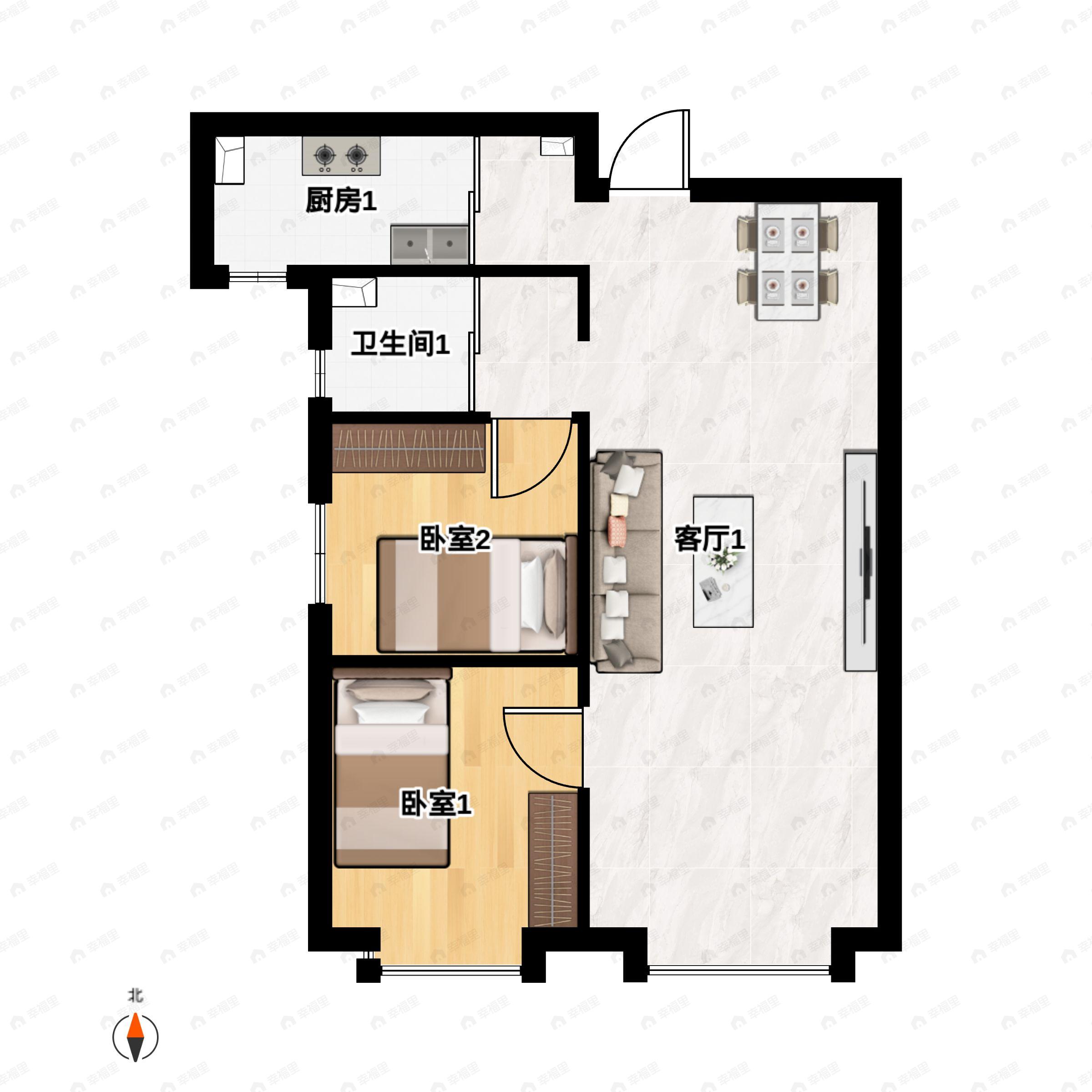 2室3厅1卫建面87平户型图