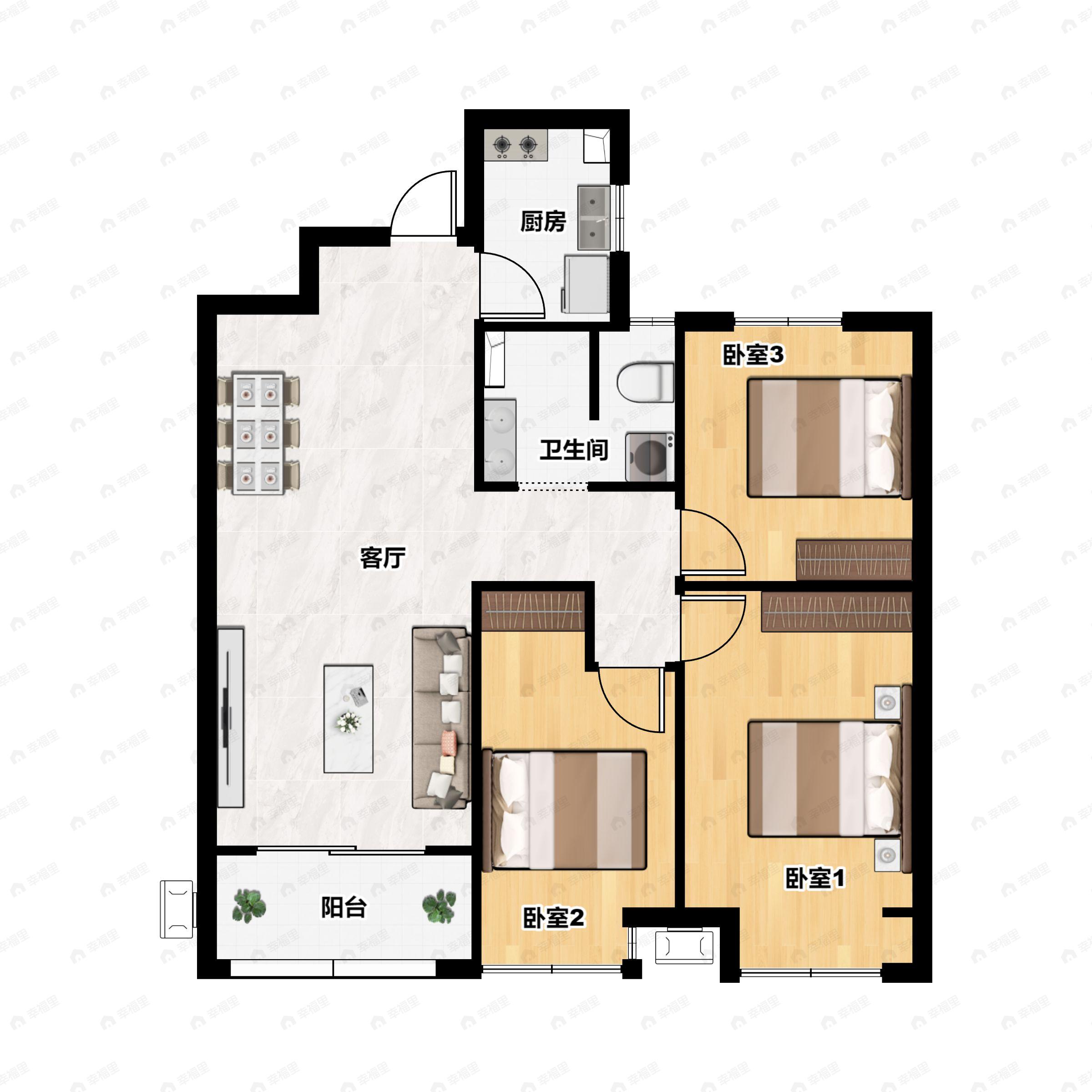 3室2厅1卫建面109平户型图