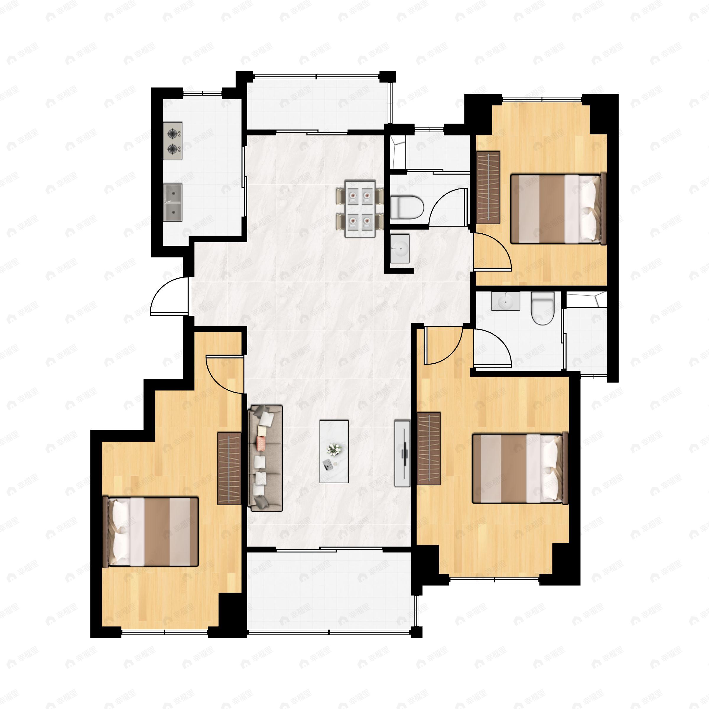 3室2厅2卫建面117平户型图