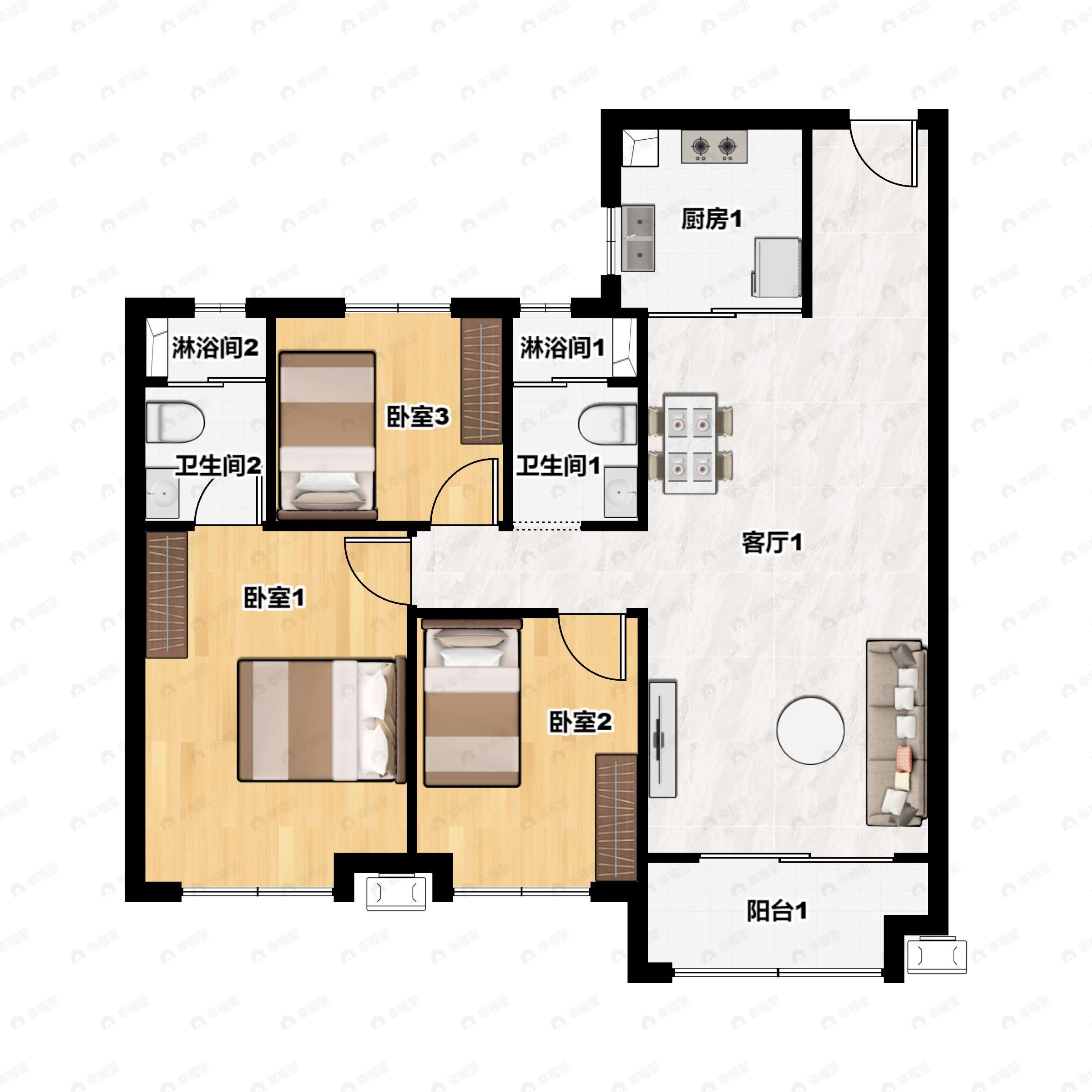兰州碧桂园文璟城3室2厅2卫户型图