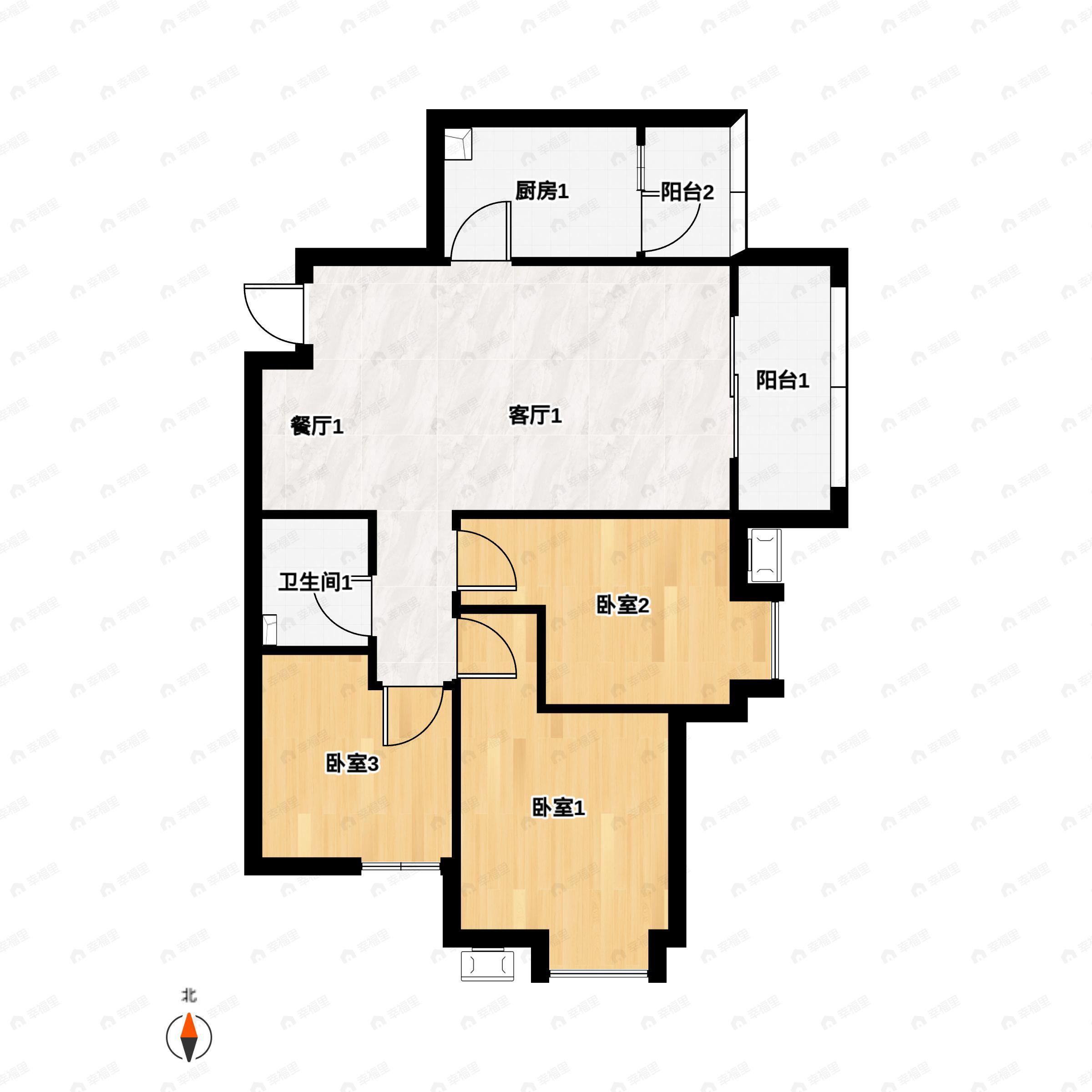 3室2厅1卫建面106平南|北户型图