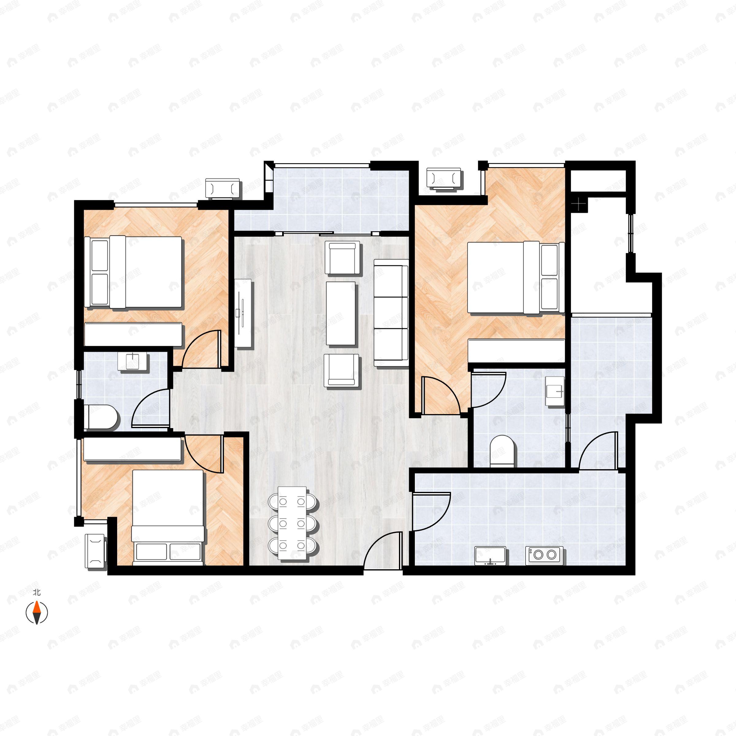 3室2厅2卫建面103平北户型图