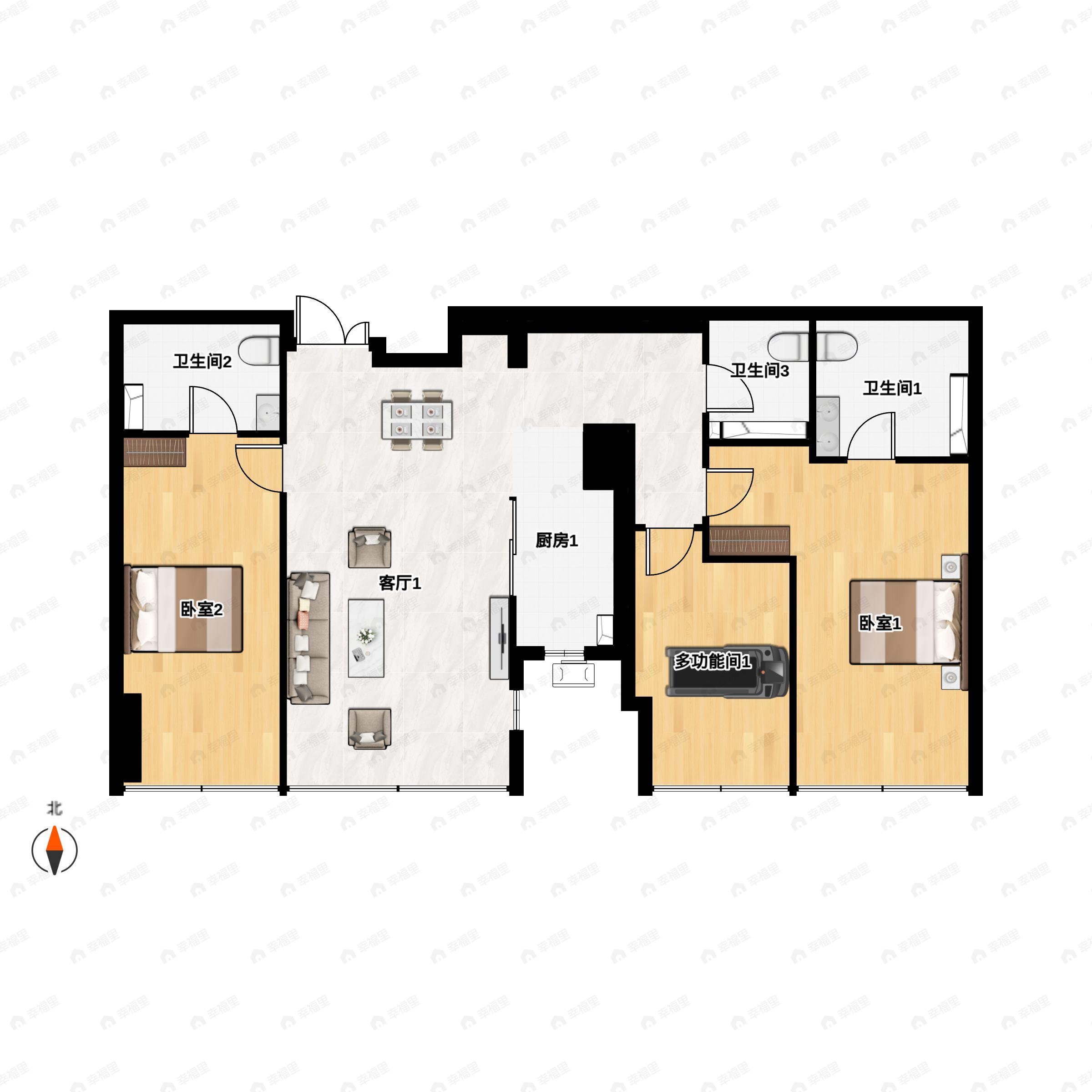 3室2厅3卫建面192平南户型图