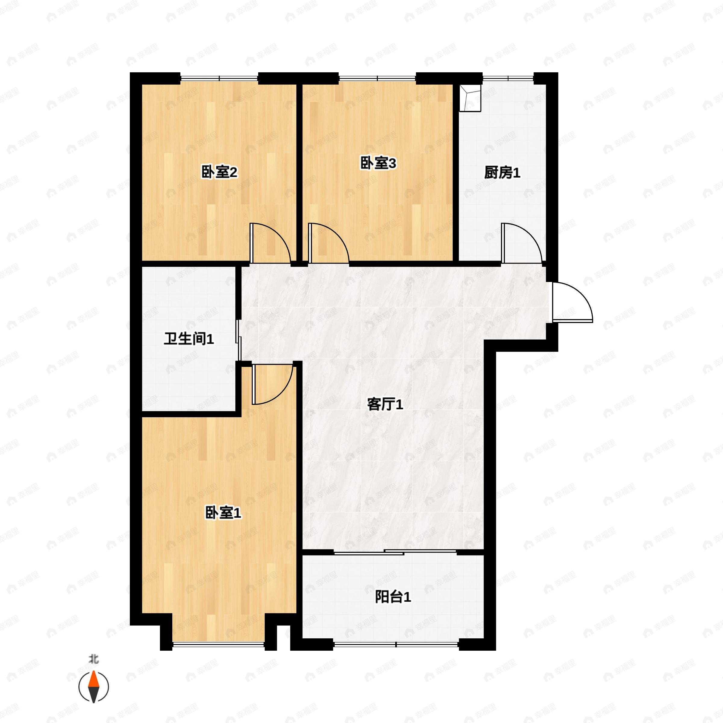 3室2厅1卫建面103平南|北户型图