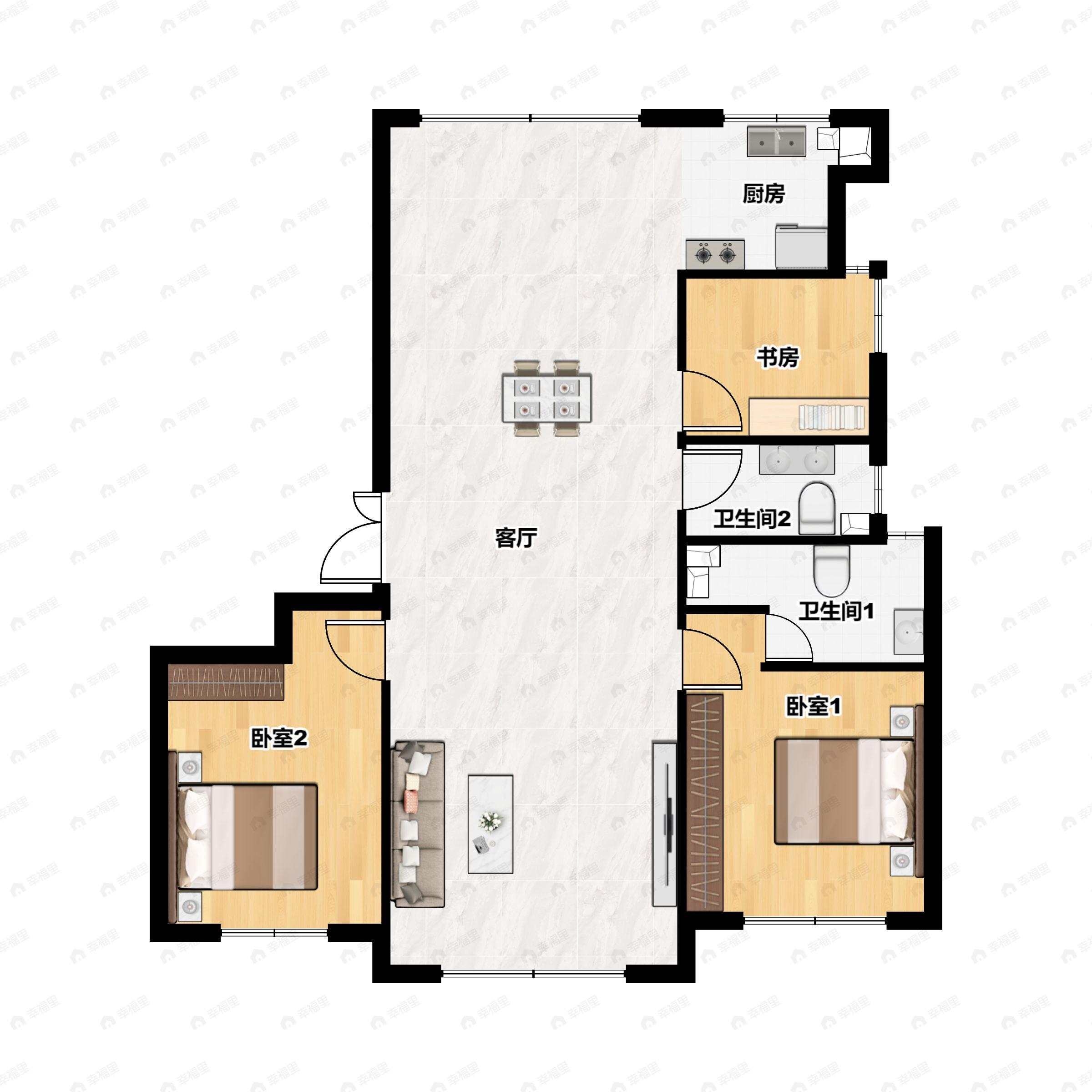 3室2厅2卫建面135平南|北户型图
