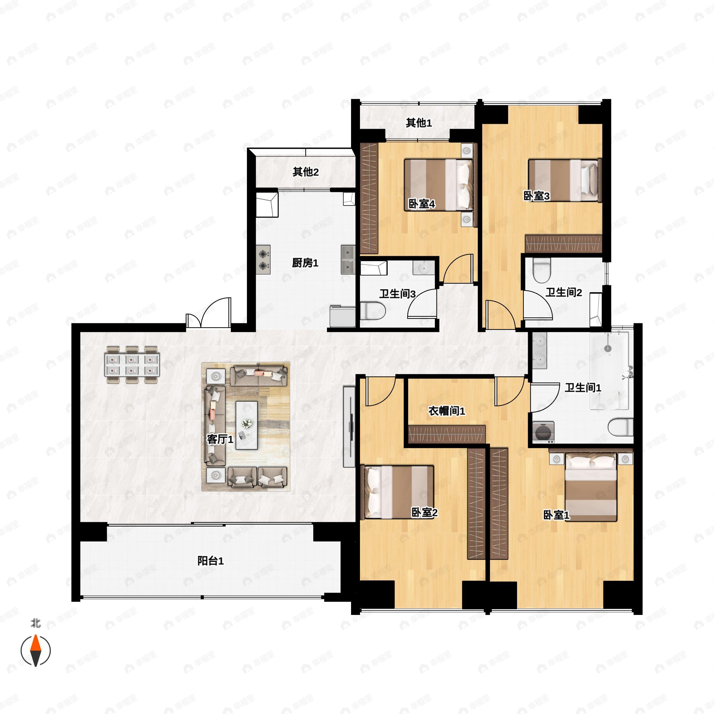 4室2厅3卫建面185平户型图