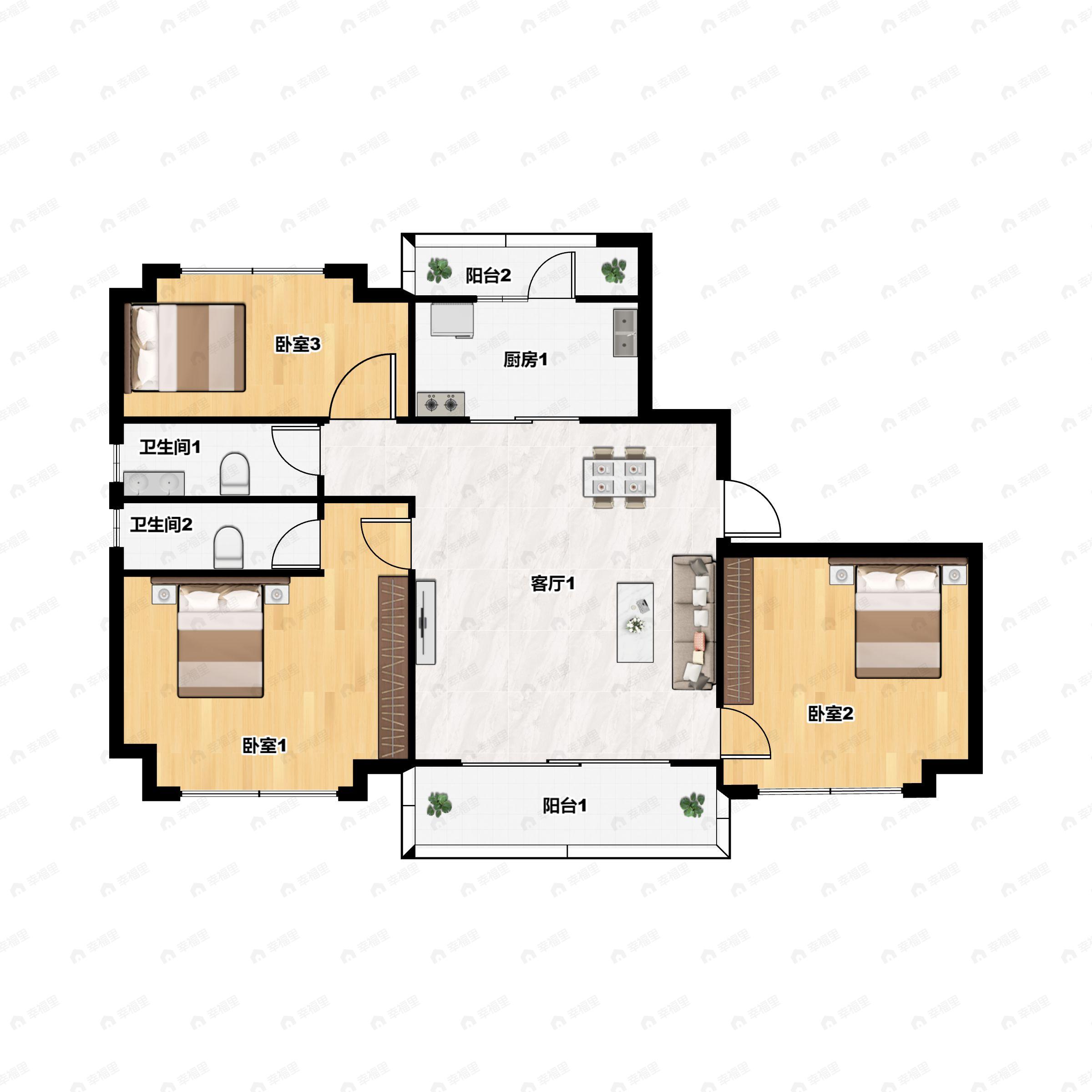 3室2厅2卫建面118平户型图