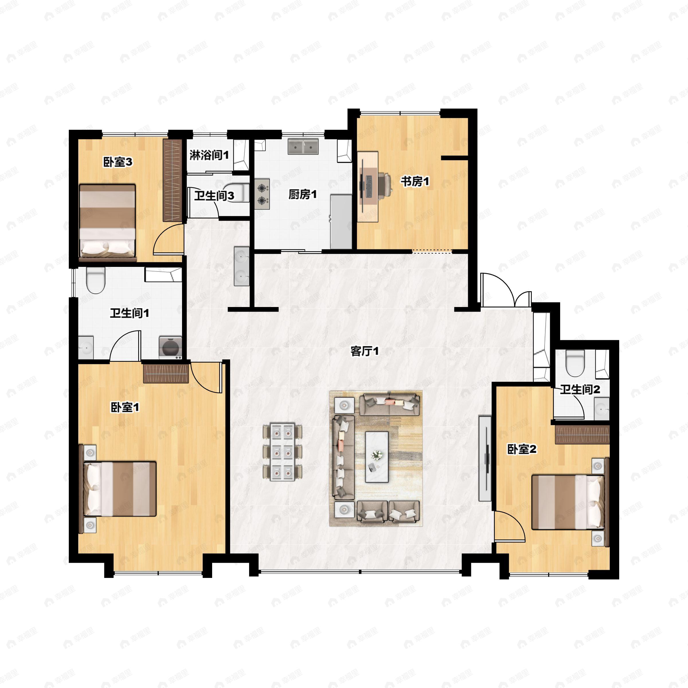 4室2厅3卫建面175平户型图
