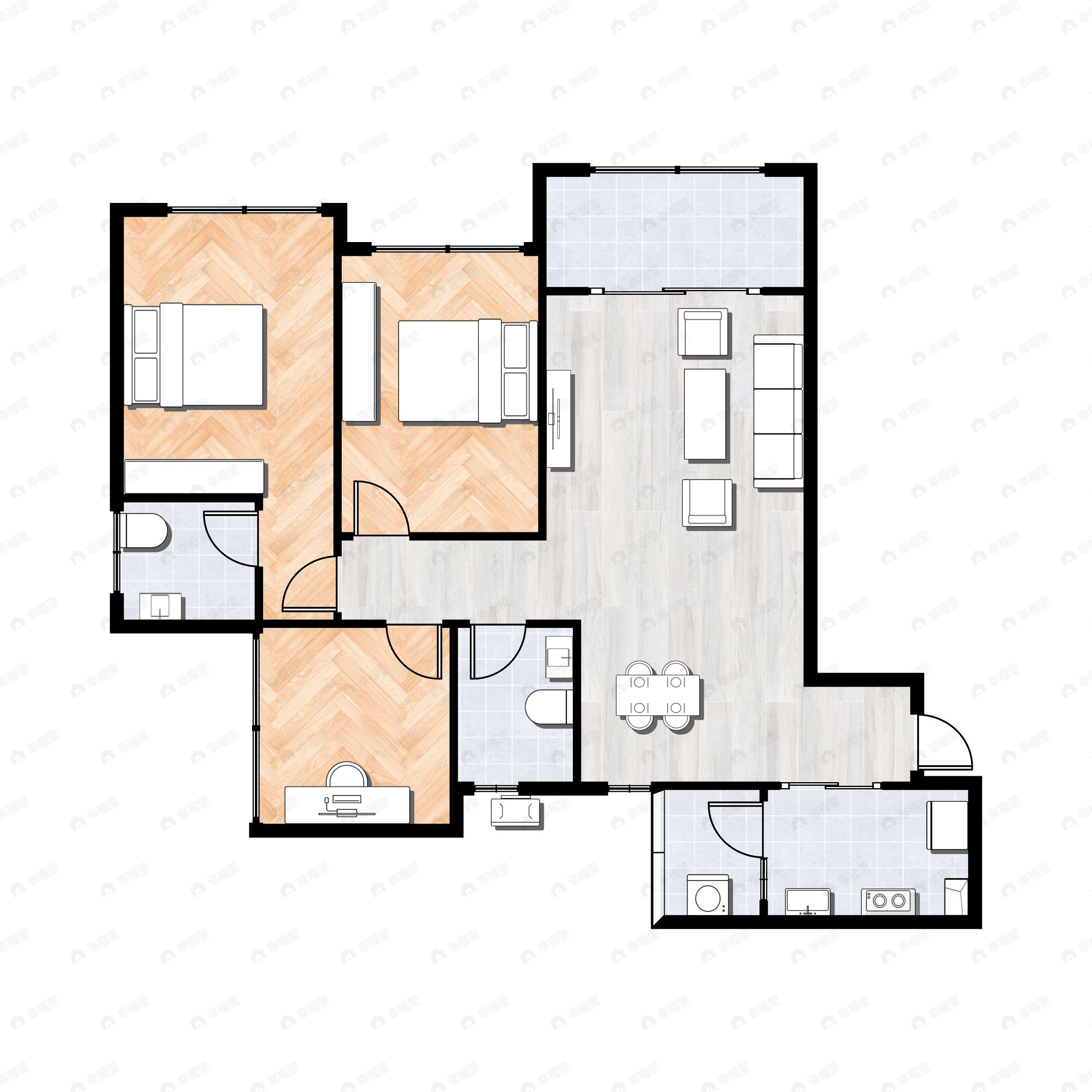 2室2厅2卫建面103平户型图