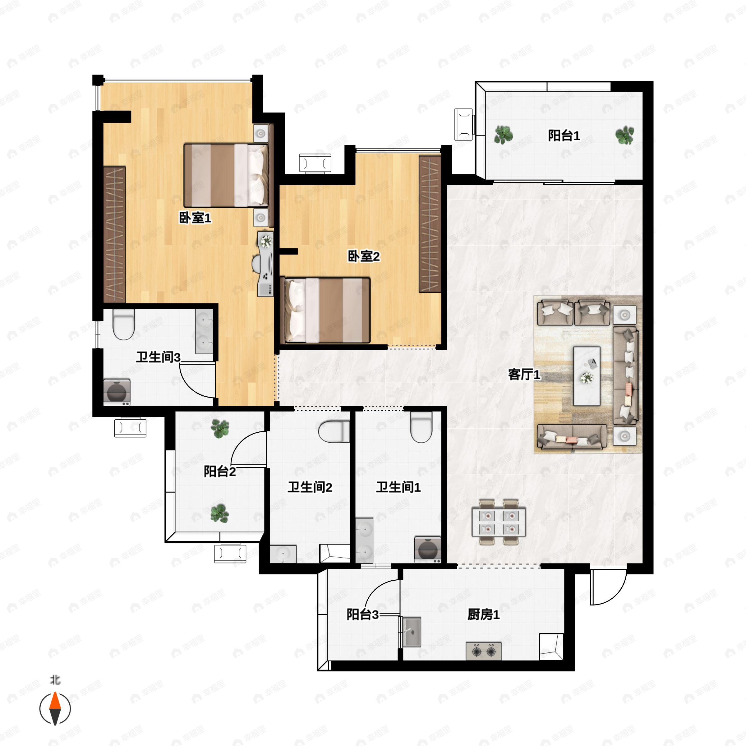 3室2厅2卫建面109平户型图