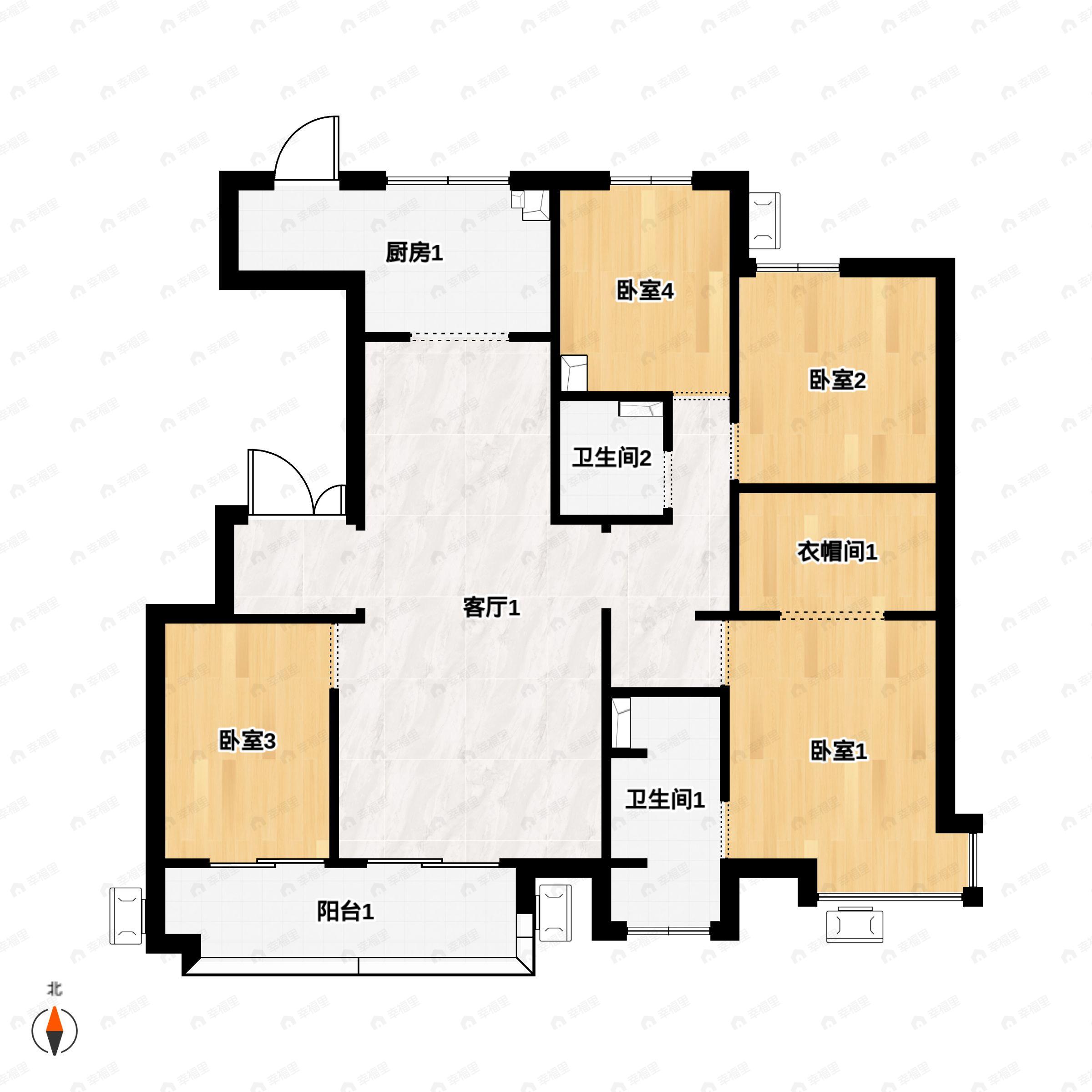 4室2厅2卫建面190平北|南户型图
