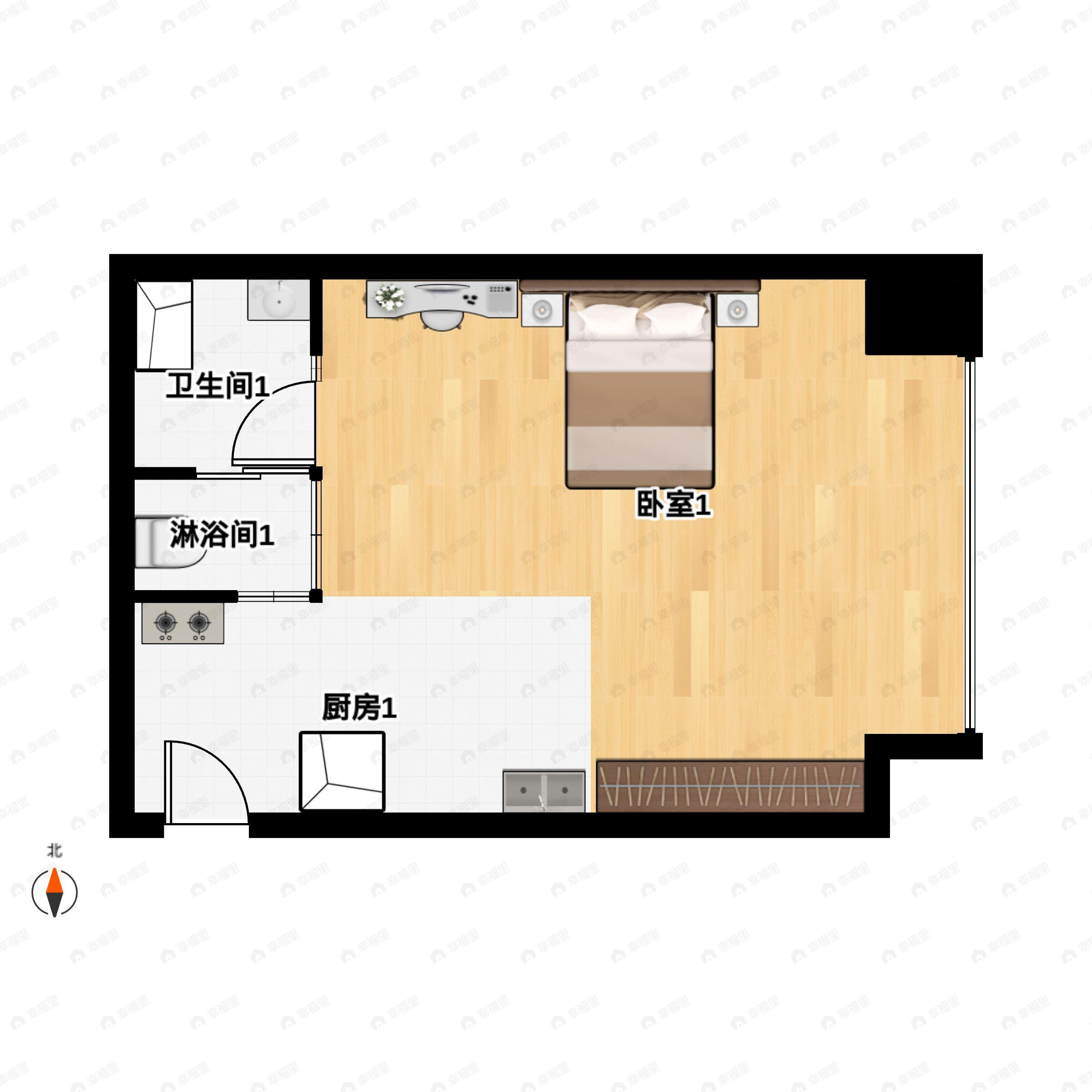1室1卫建面40m²东户型图