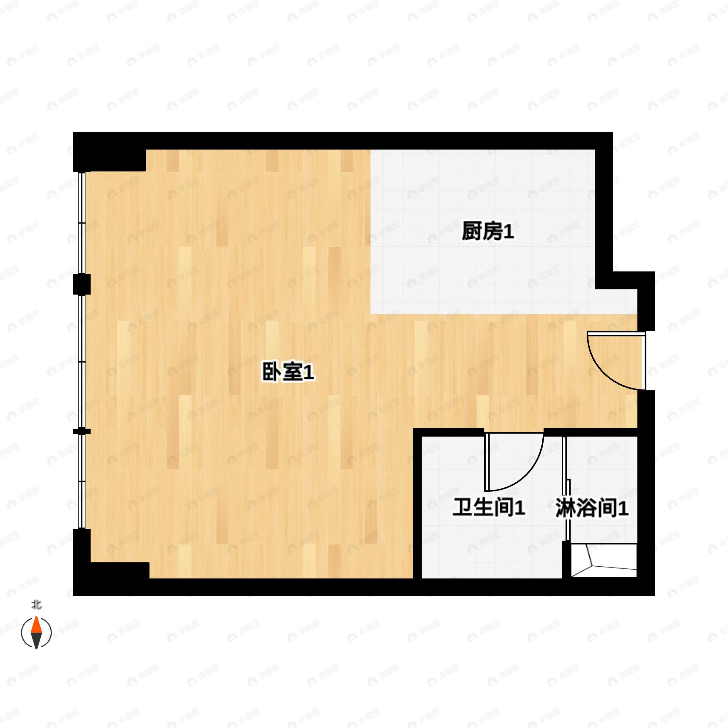 1室1厅1卫建面54平南户型图