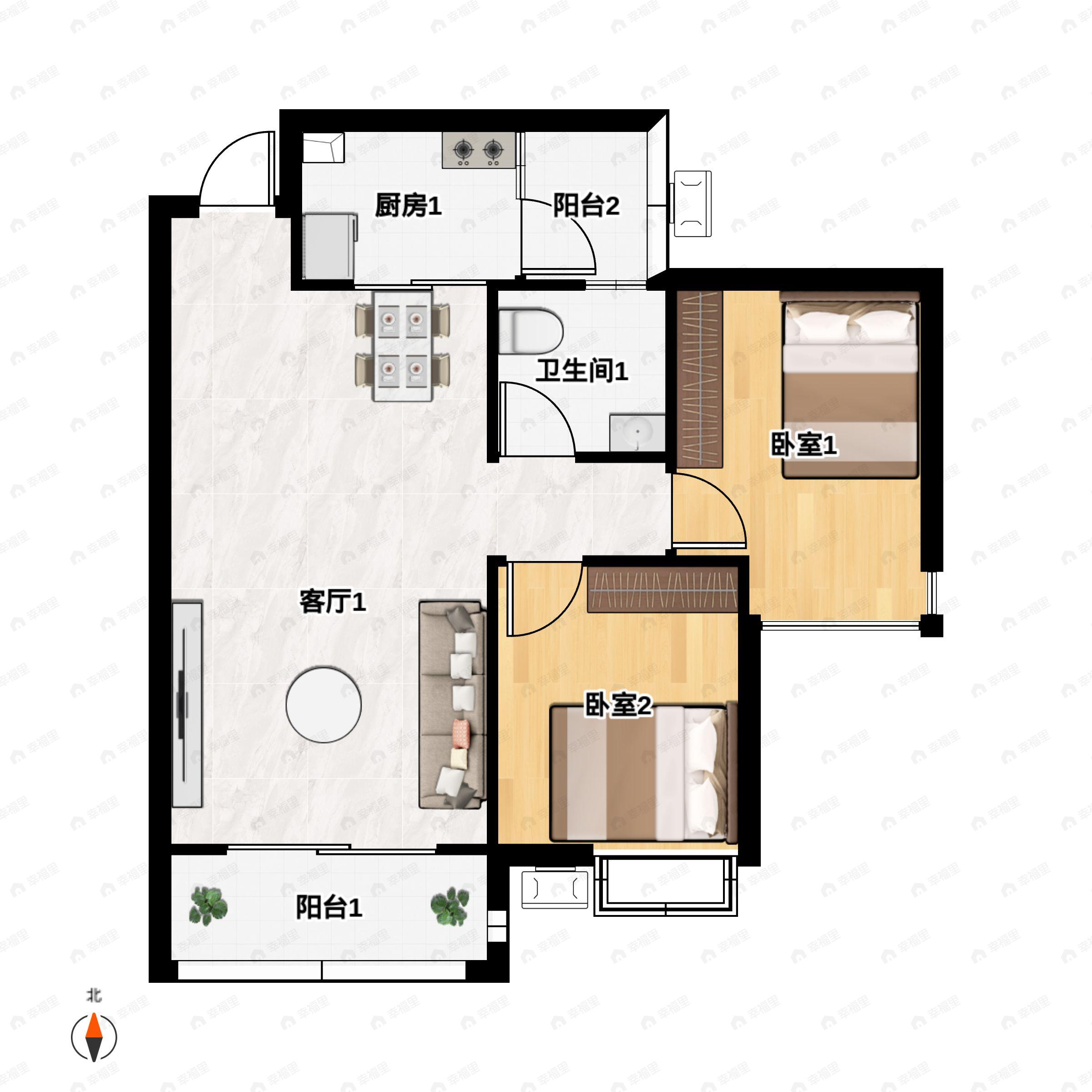 2室2厅1卫建面83平户型图