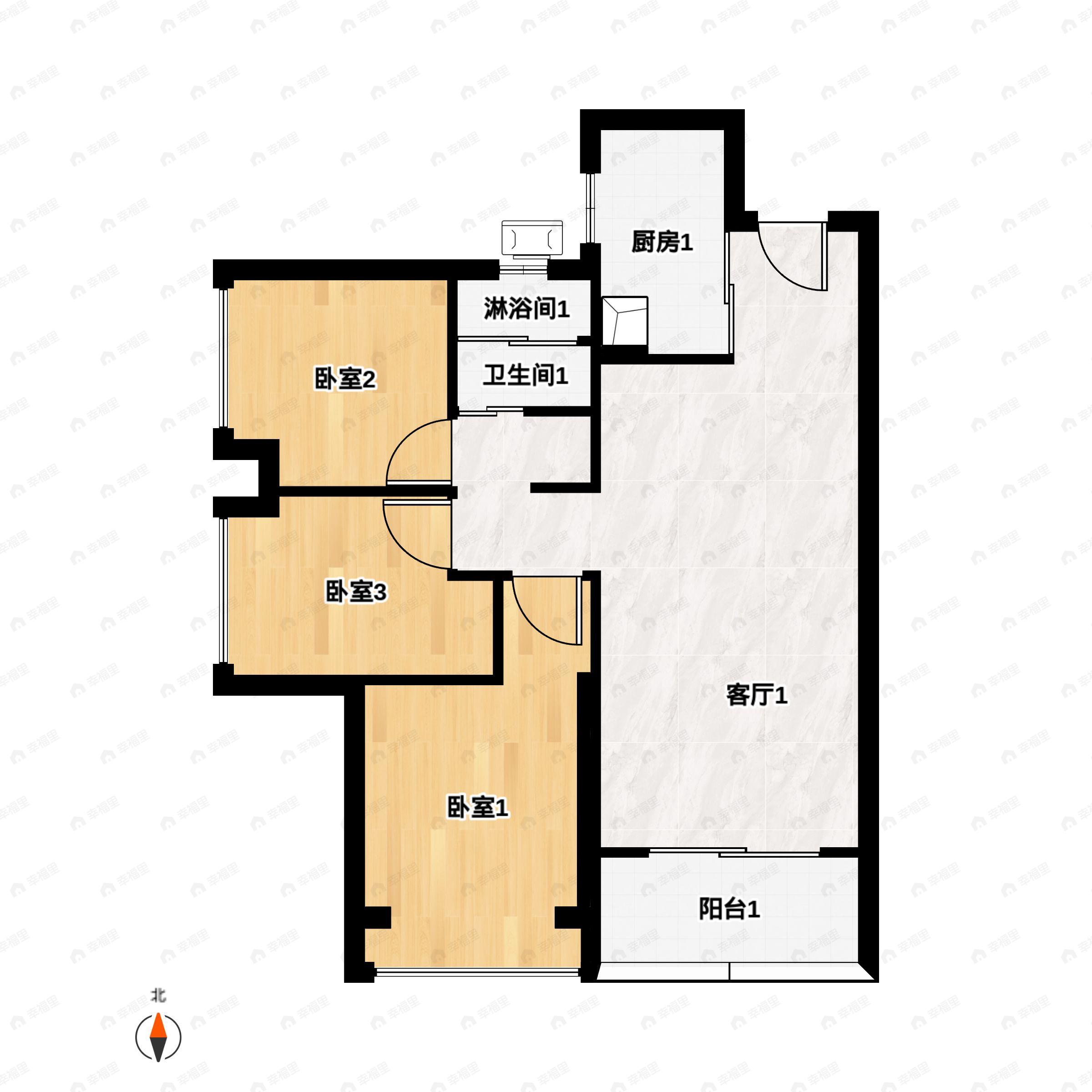 3室2厅1卫建面85平户型图