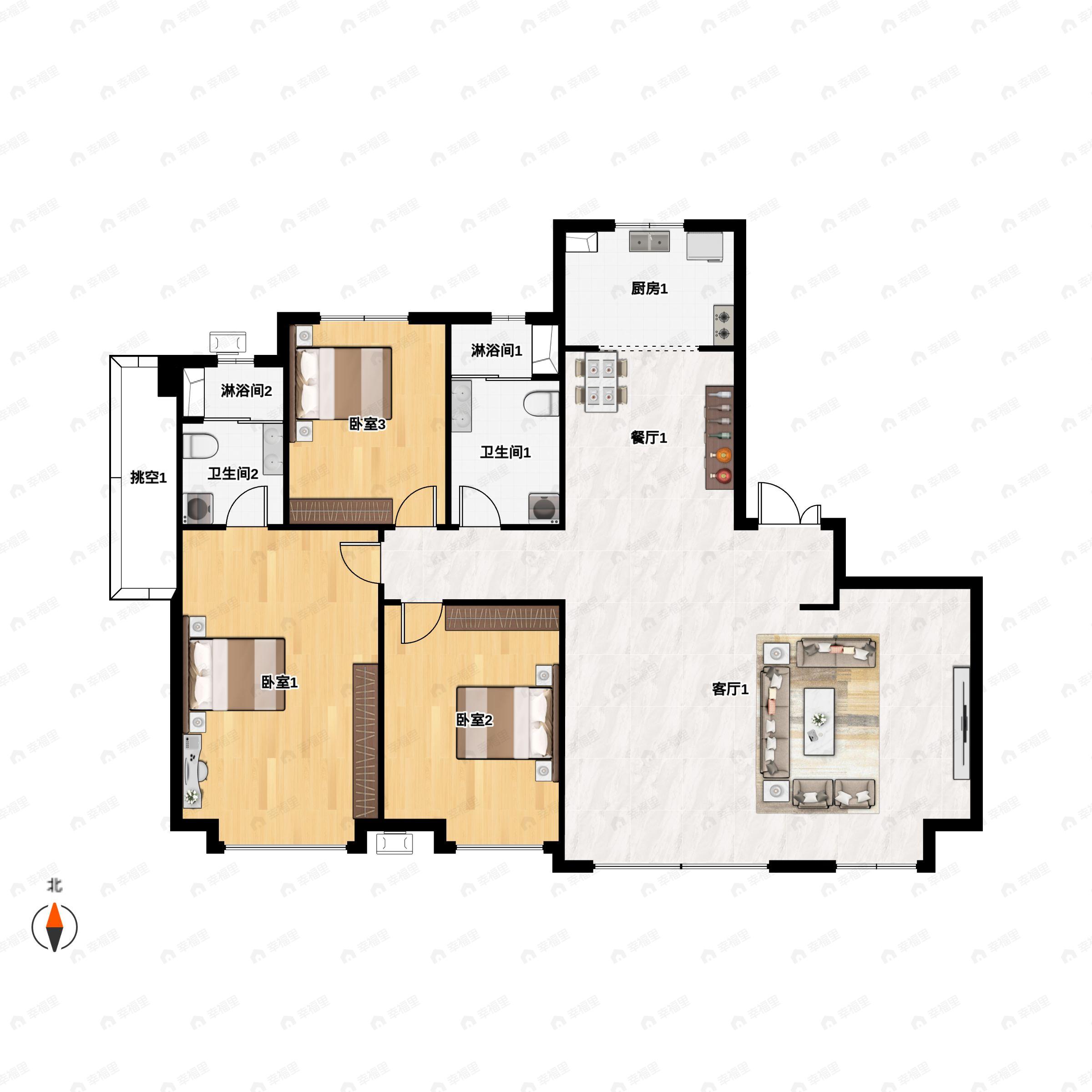 电建地产洺悦府4室2厅2卫户型图