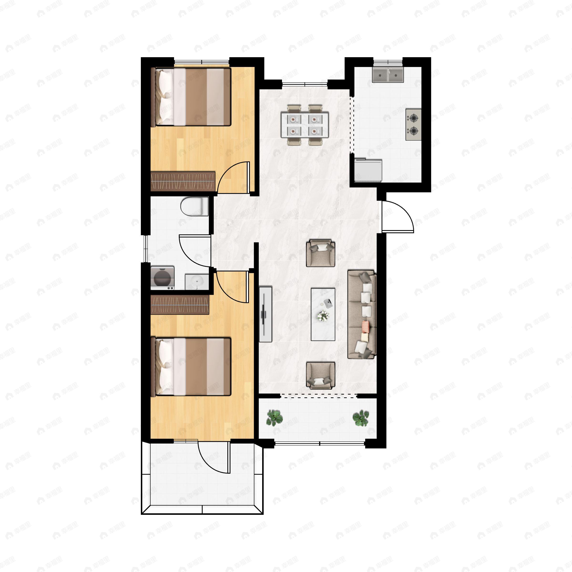 2室2厅1卫建面86平户型图