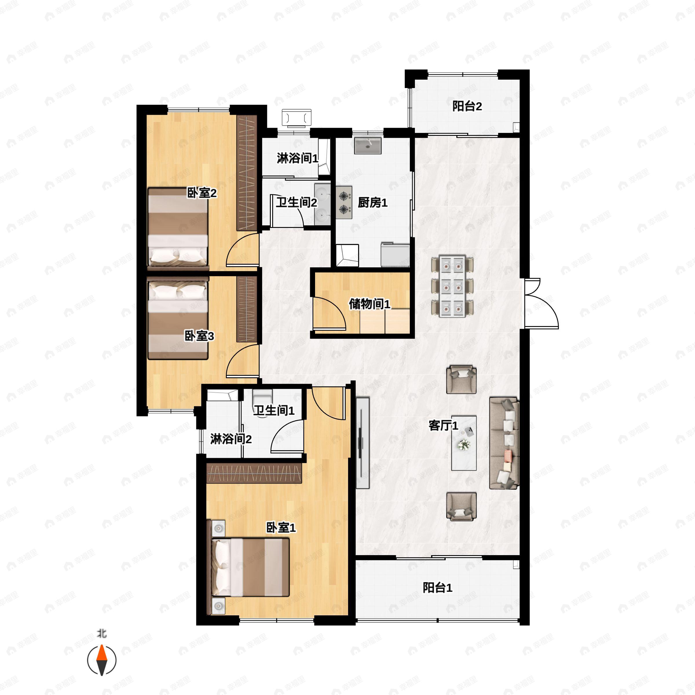 星悦城六期玺樾3室2厅2卫户型图