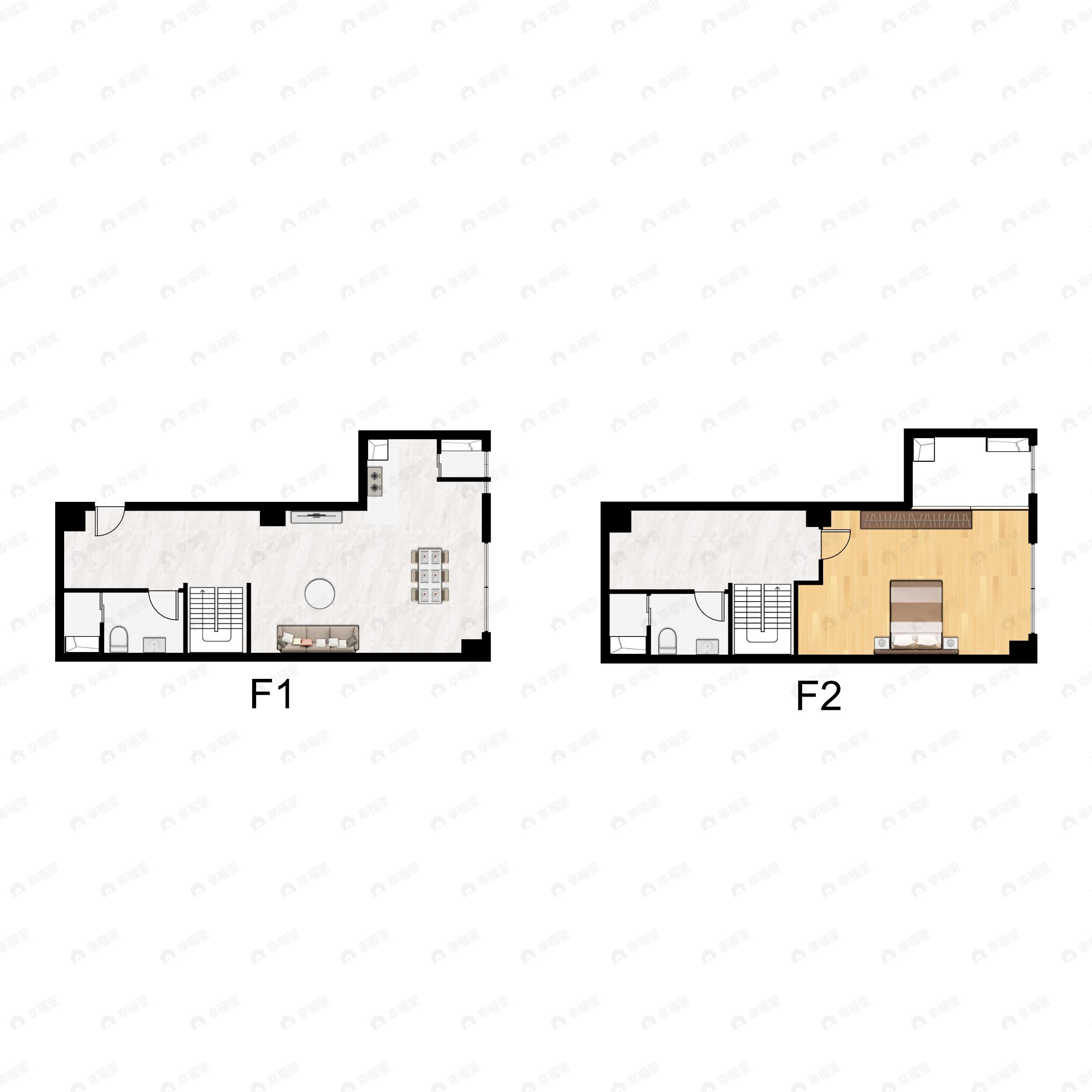 1室1厅2卫建面62平户型图