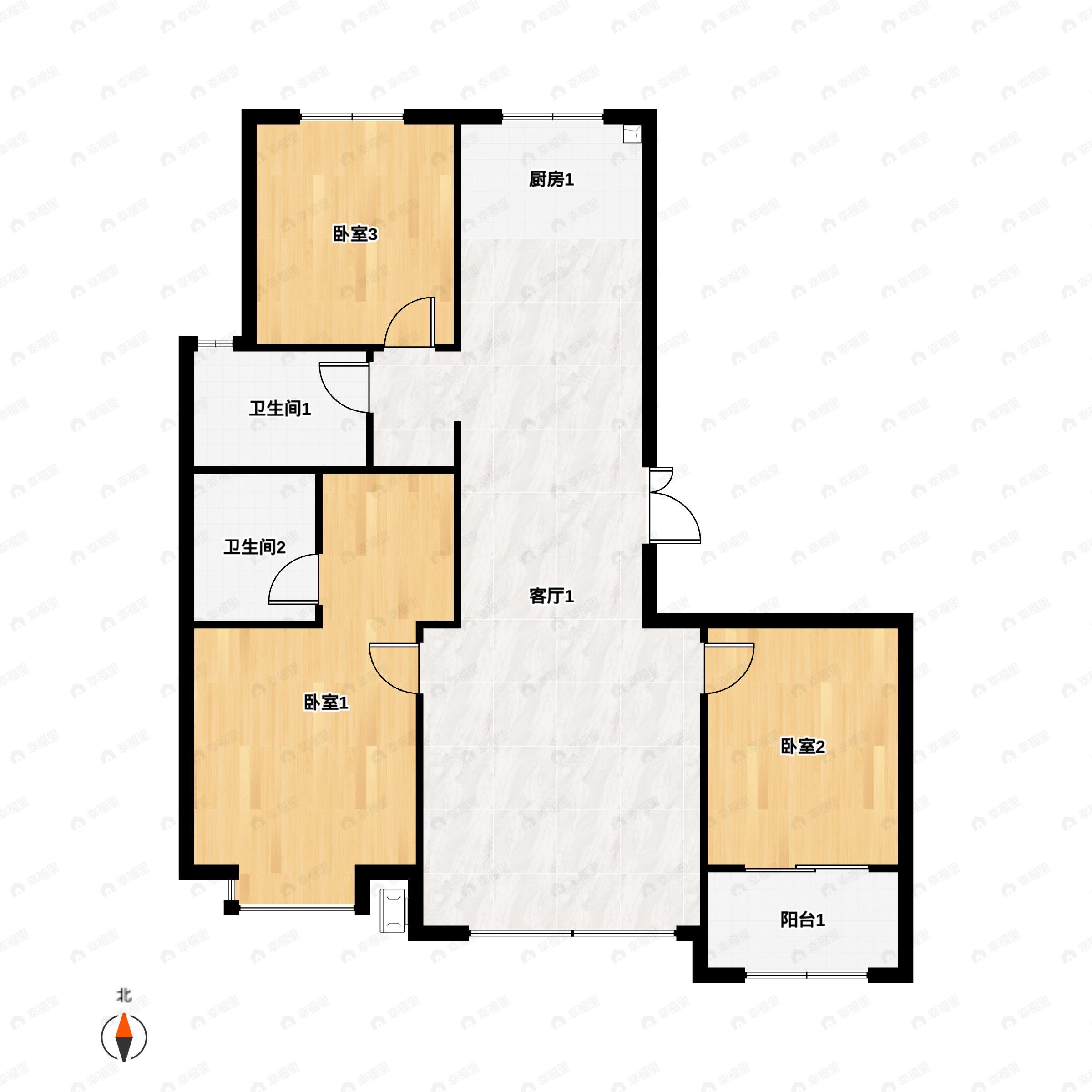 3室2厅2卫建面119平南|北户型图