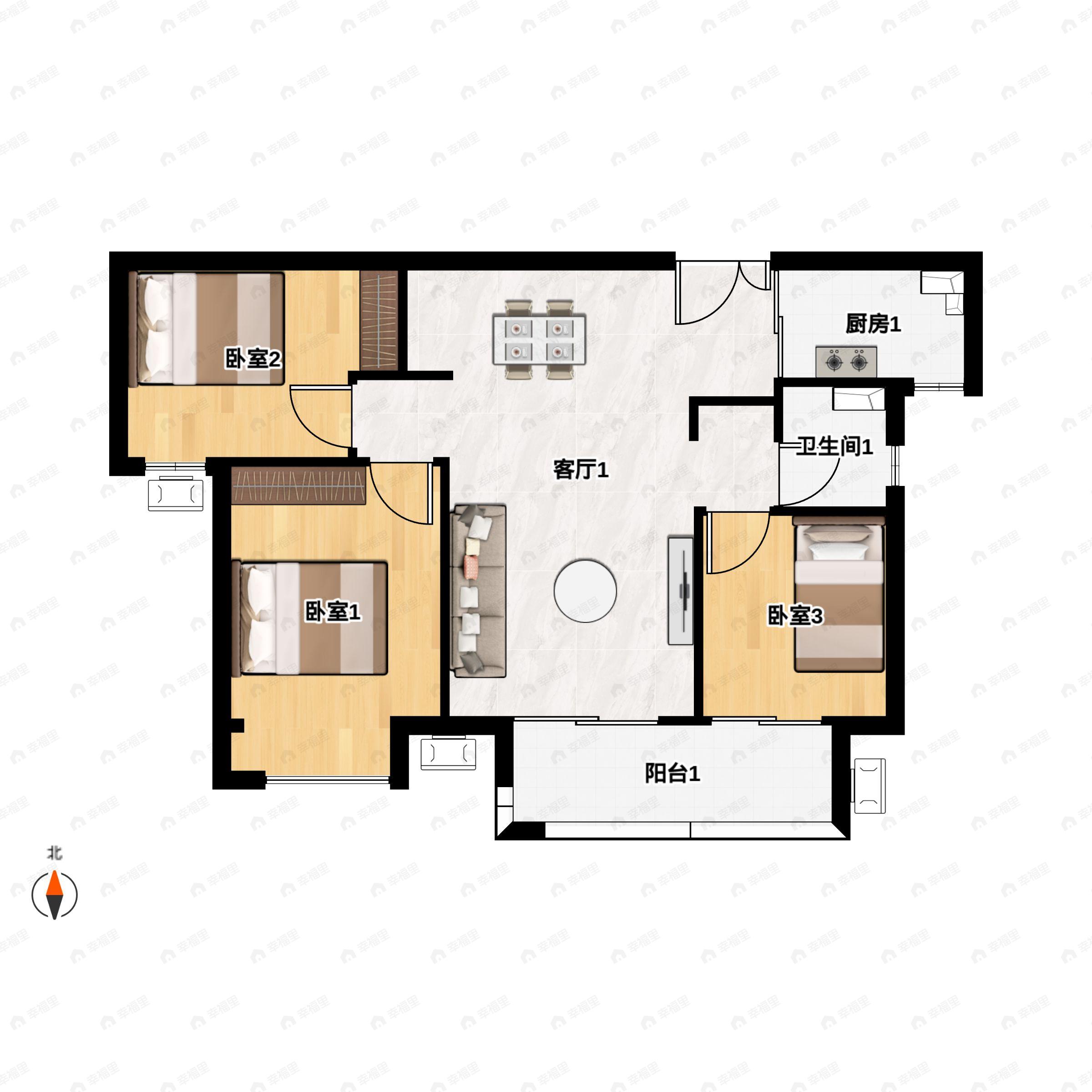建业贰号城邦3室2厅1卫户型图