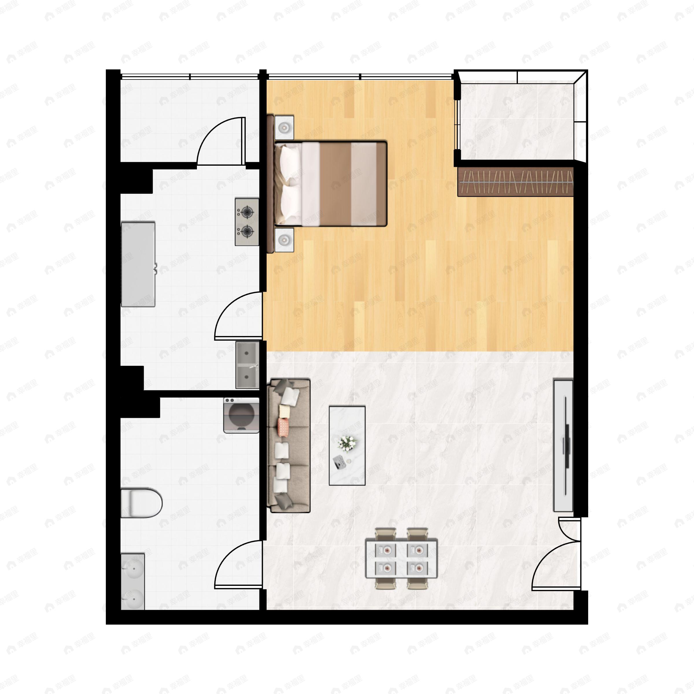 1室1厅1卫建面63m²东北户型图