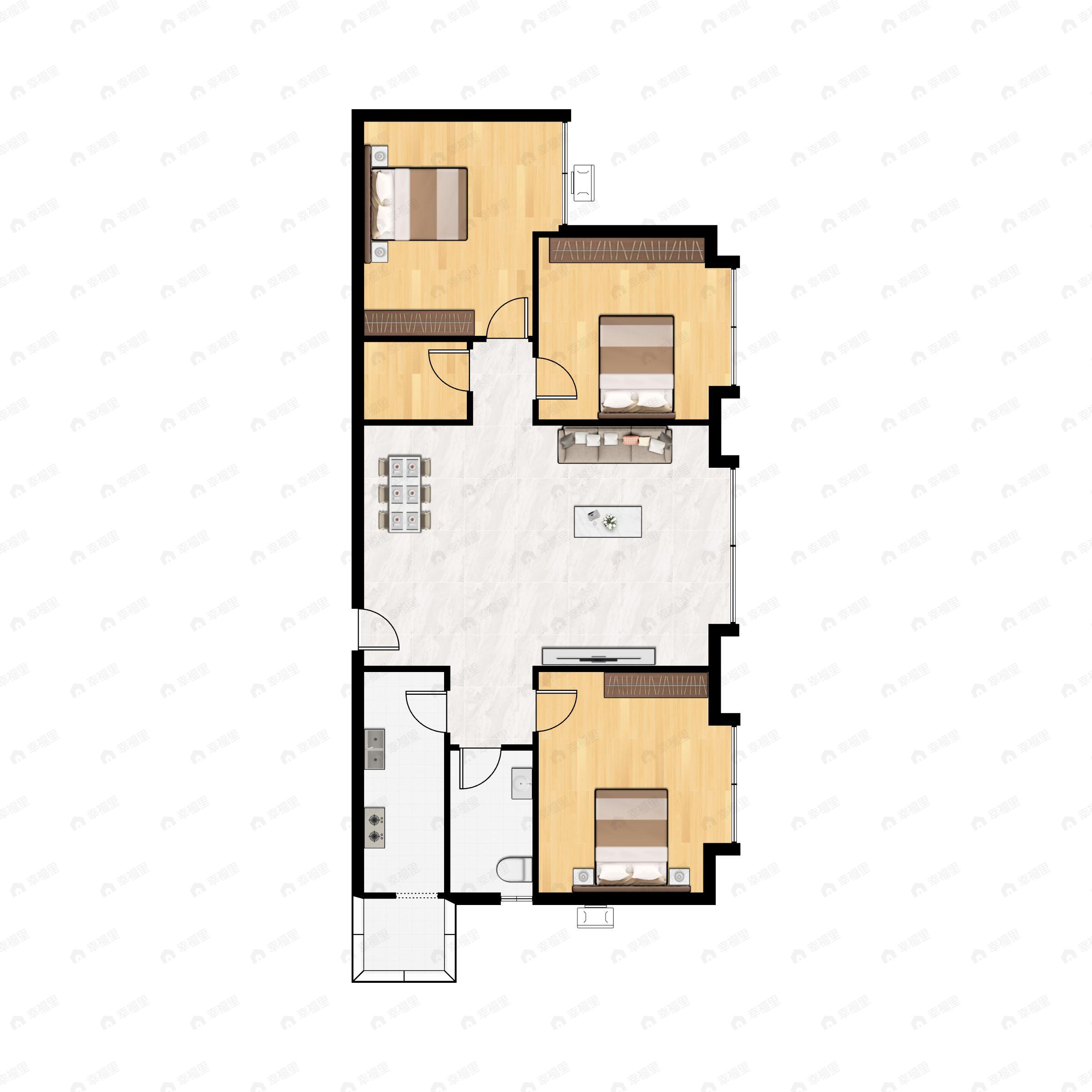 3室2厅1卫建面101平南户型图