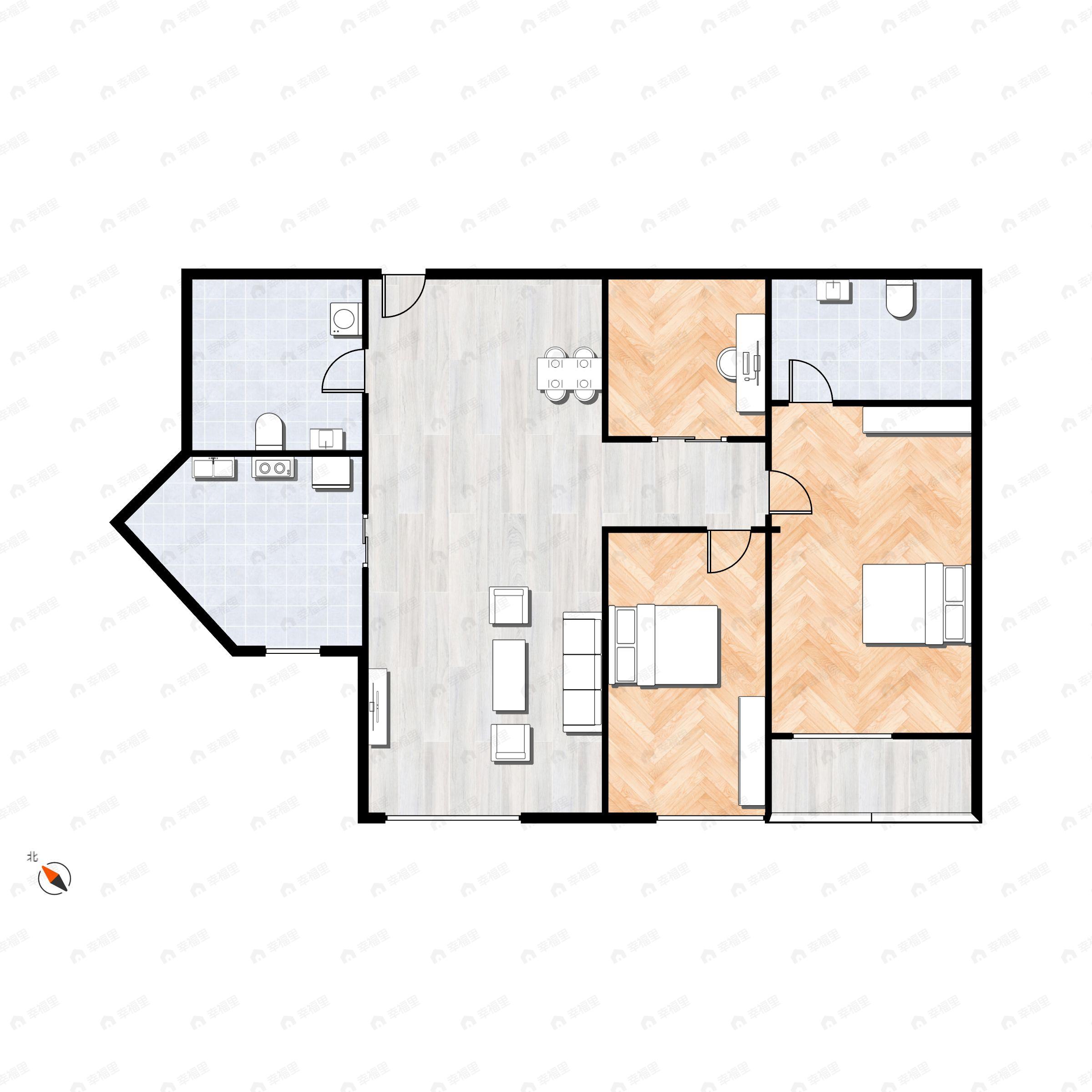 3室2厅2卫建面100平户型图