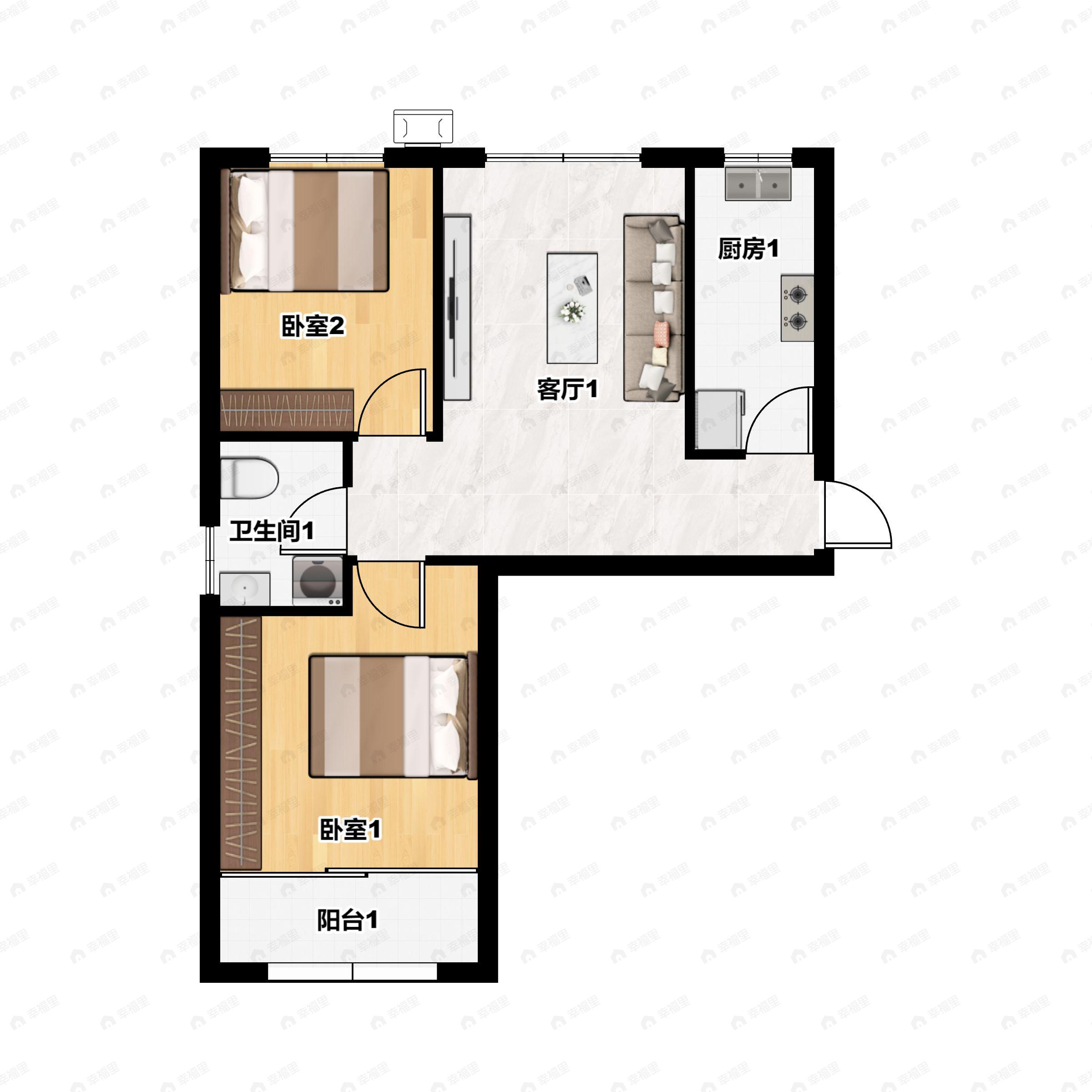 2室2厅1卫建面83m²户型图