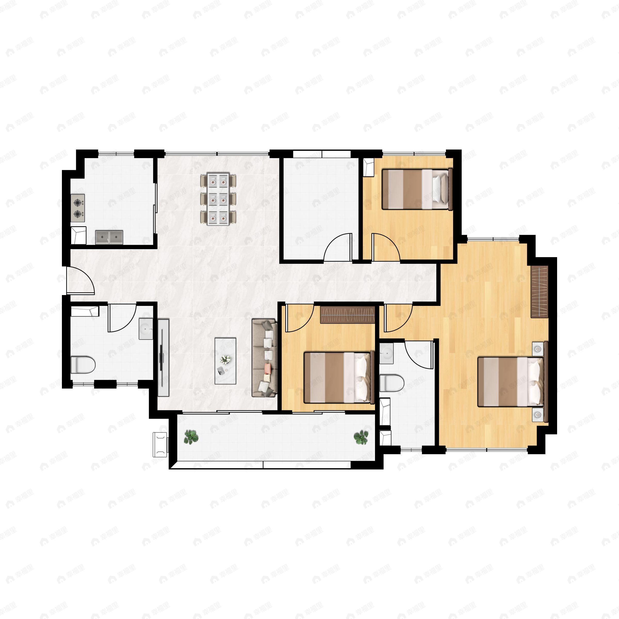 4室2厅2卫建面115平北|南户型图