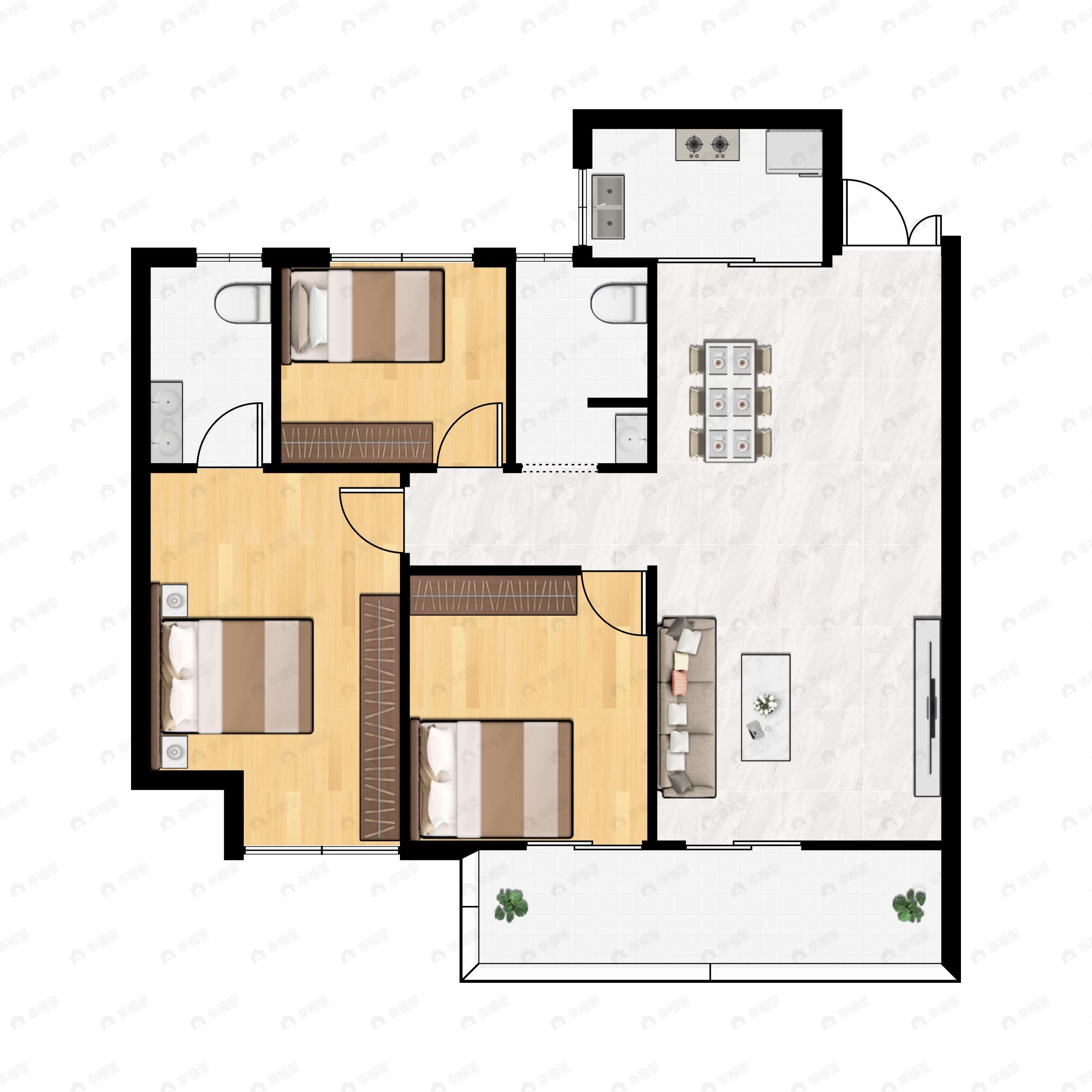 星州润达城3室2厅2卫户型图