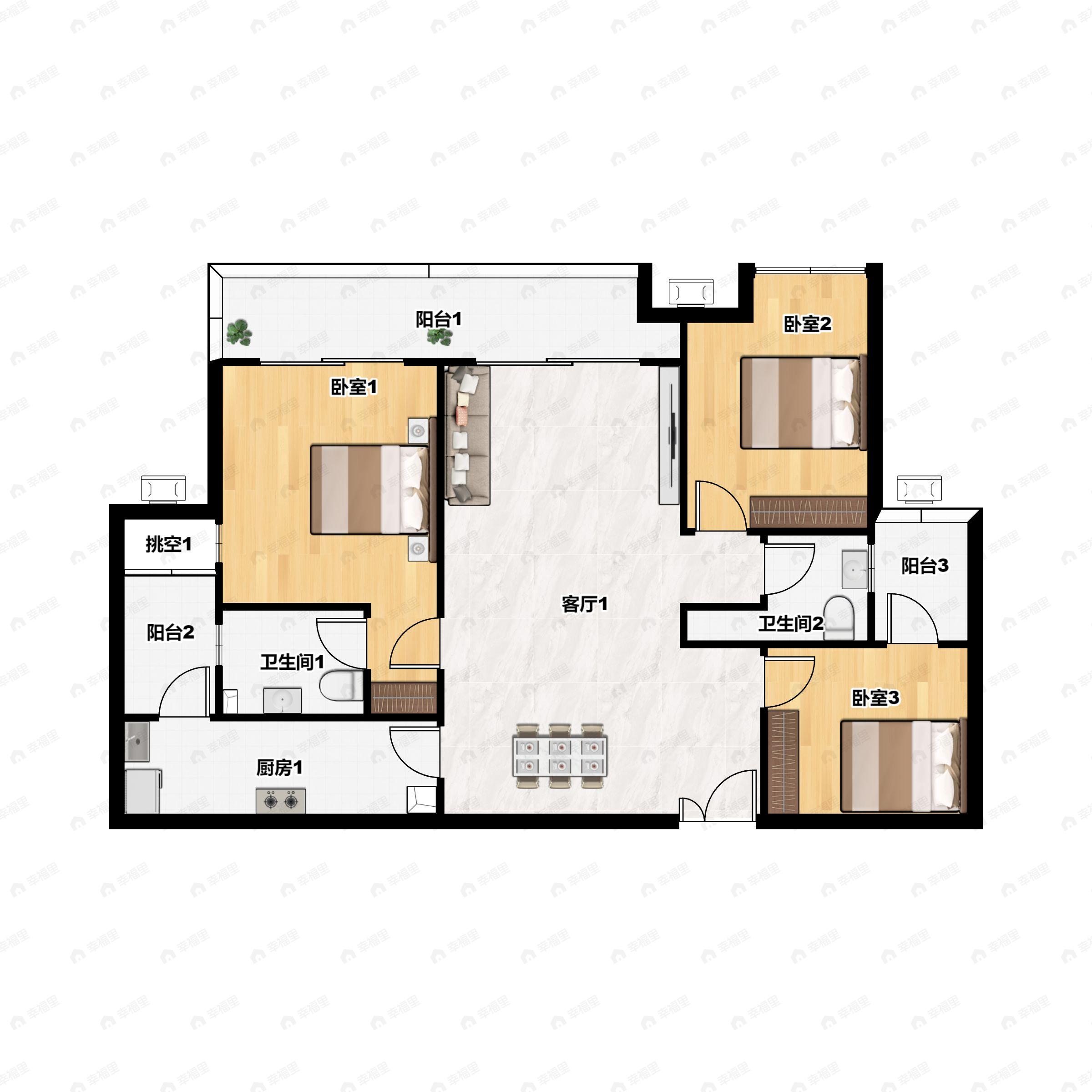 金辉御江府3室2厅2卫户型图