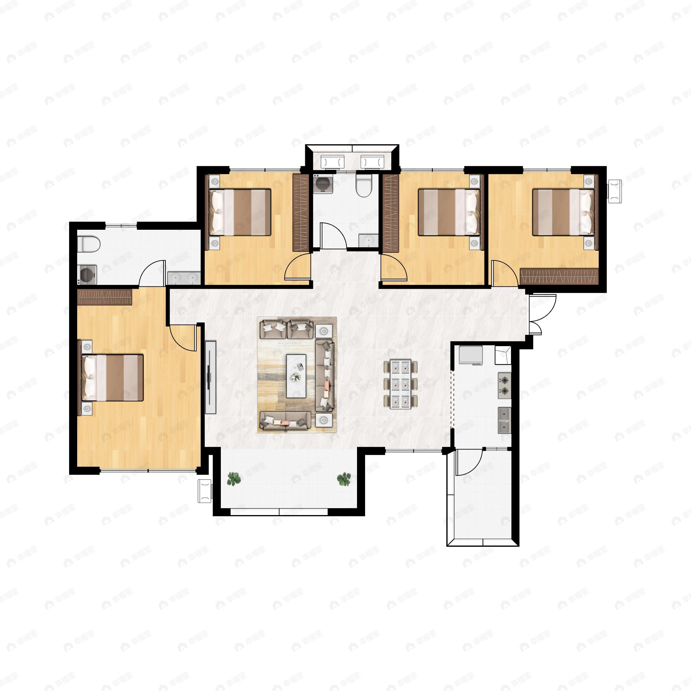 4室2厅2卫建面112m²南户型图