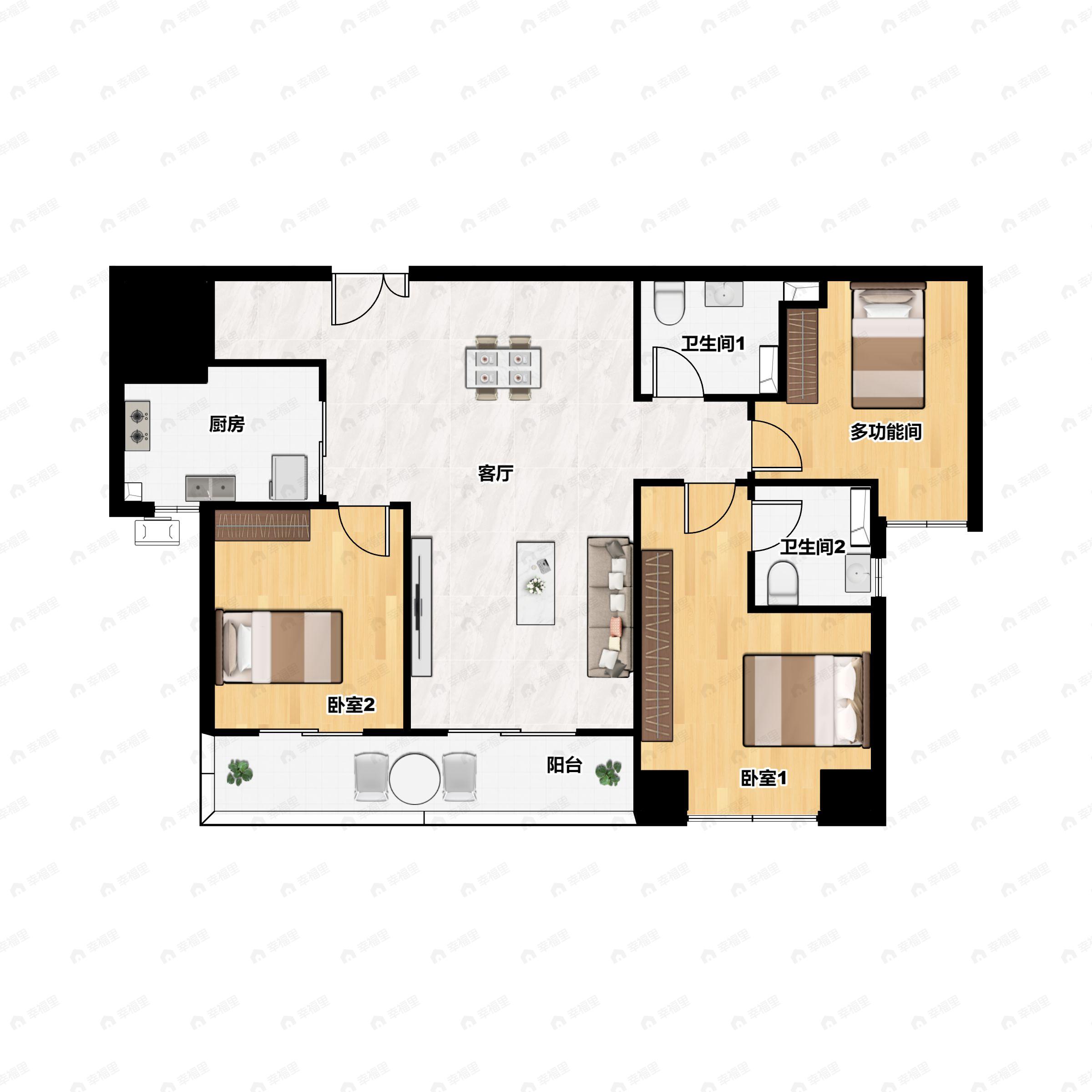 3室2厅2卫建面125平户型图