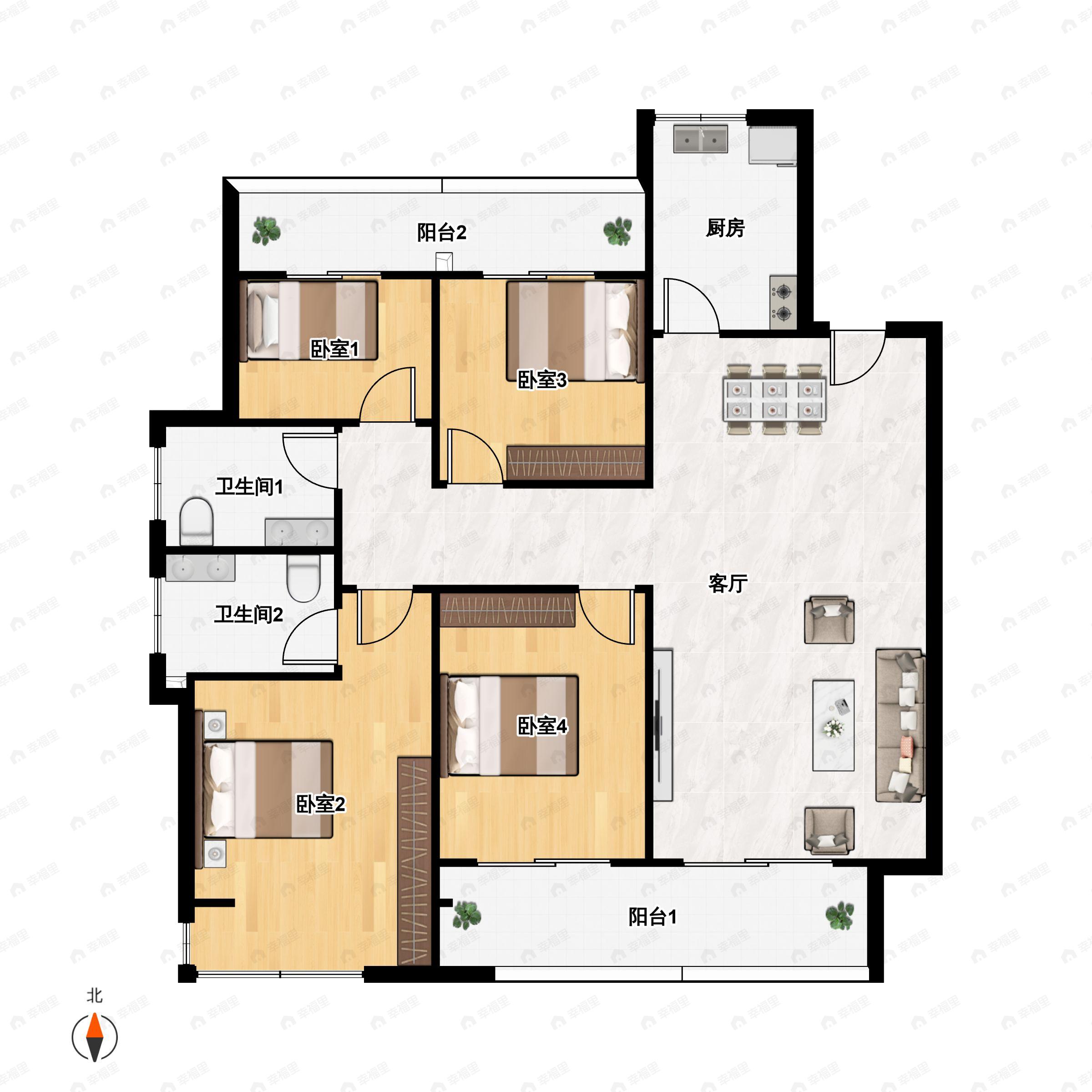 弘涵望江月4室2厅2卫户型图
