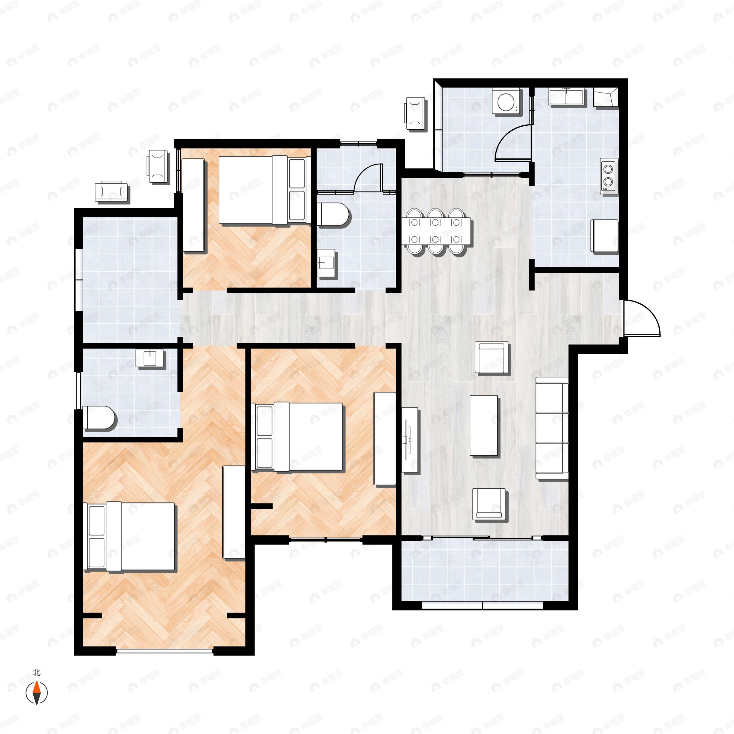 3室2厅2卫建面111平南|北户型图
