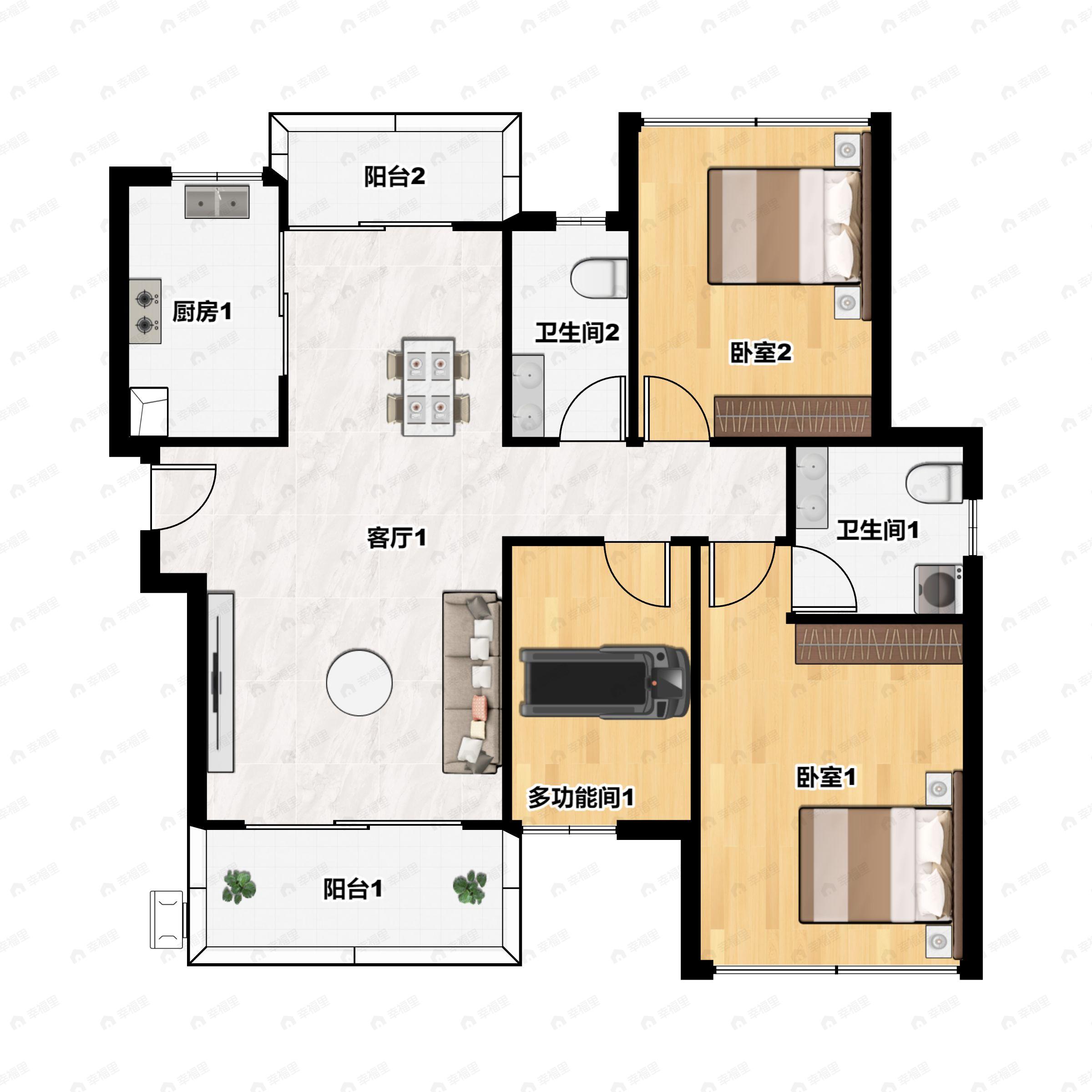 3室2厅2卫建面99m²东户型图