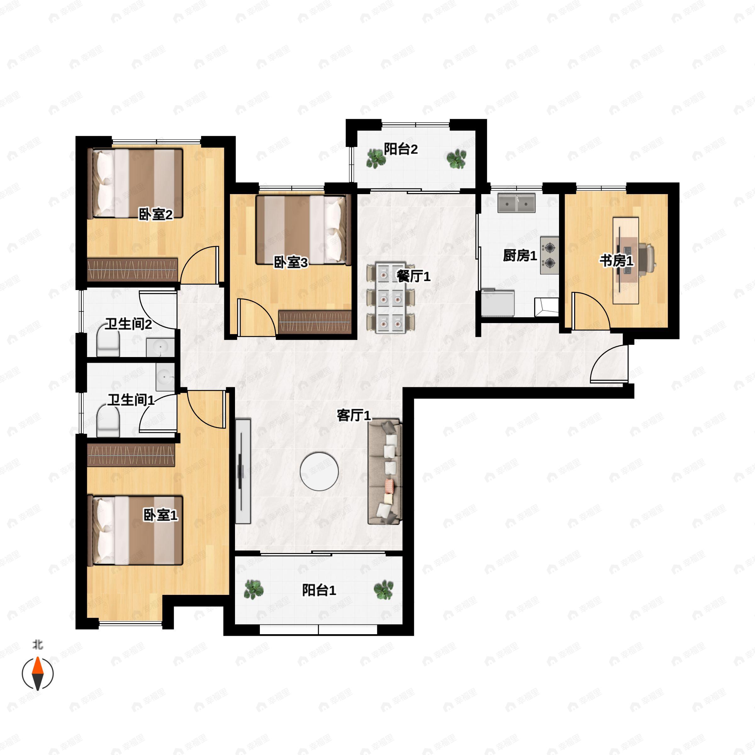 4室2厅2卫建面137平户型图