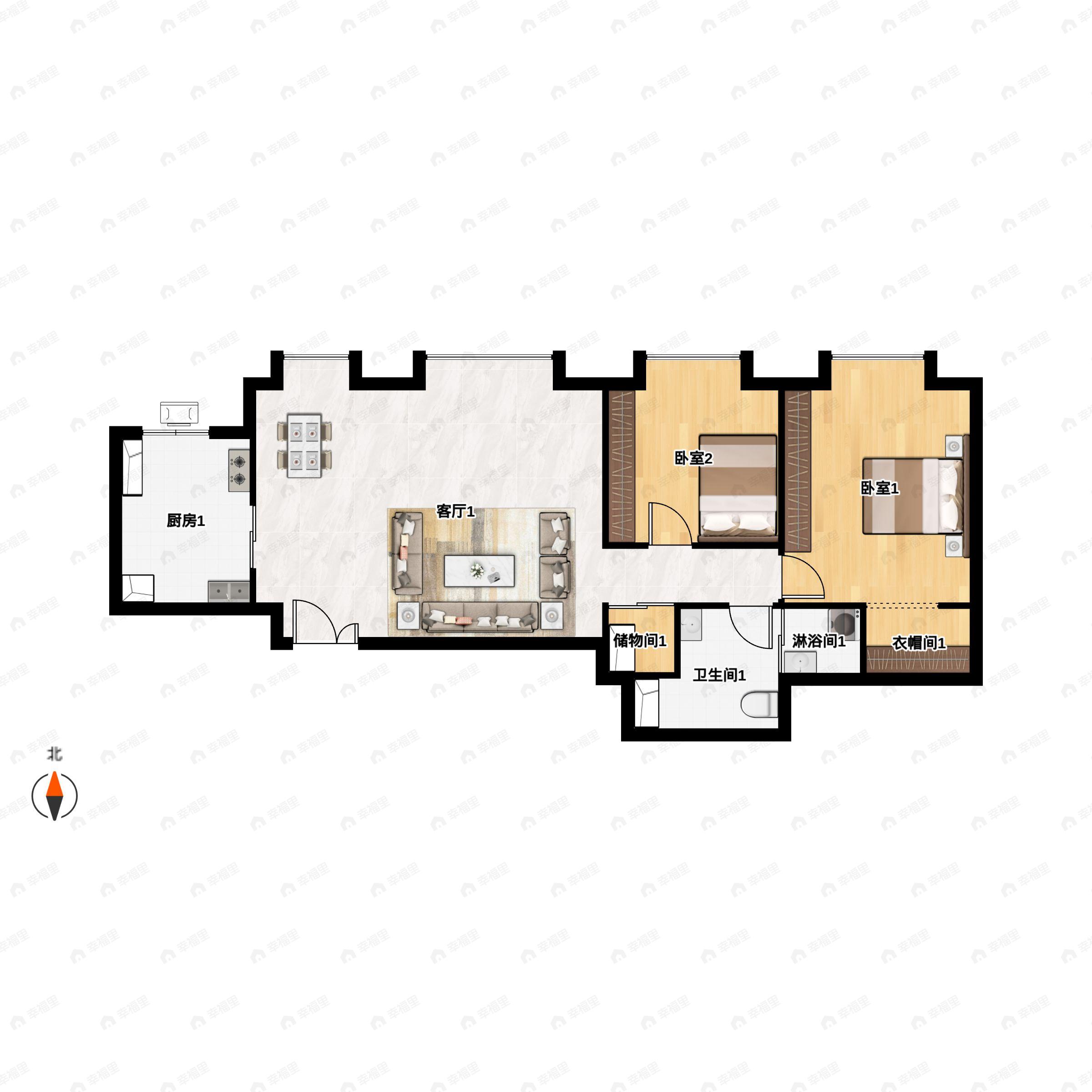 2室2厅1卫建面120平户型图