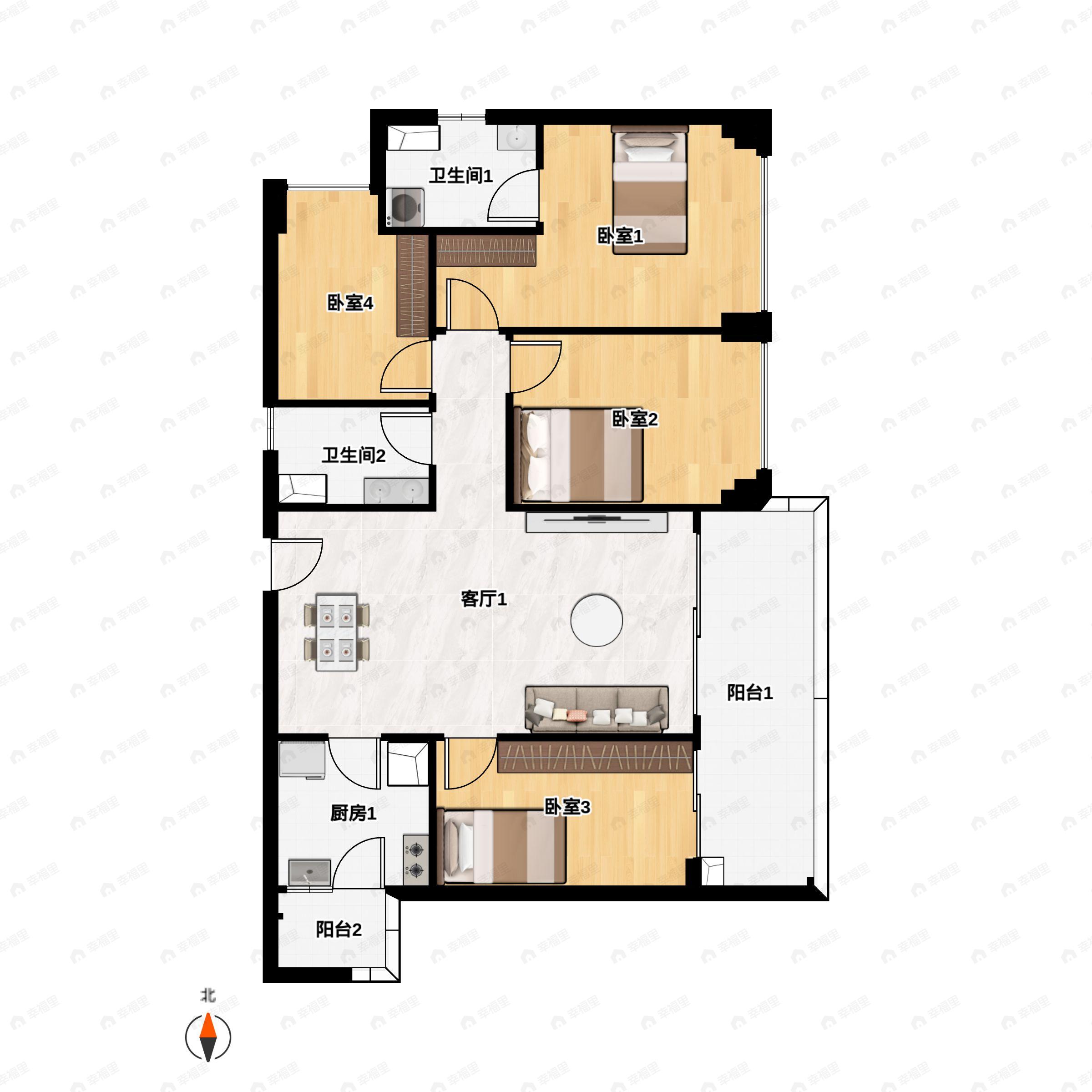 4室2厅2卫建面121平户型图