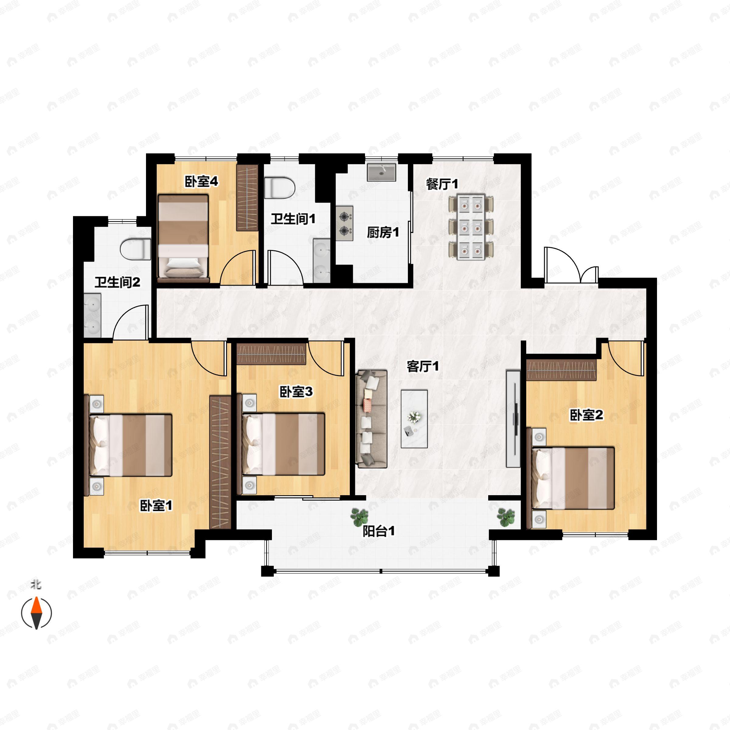 4室2厅2卫建面141平南|北户型图