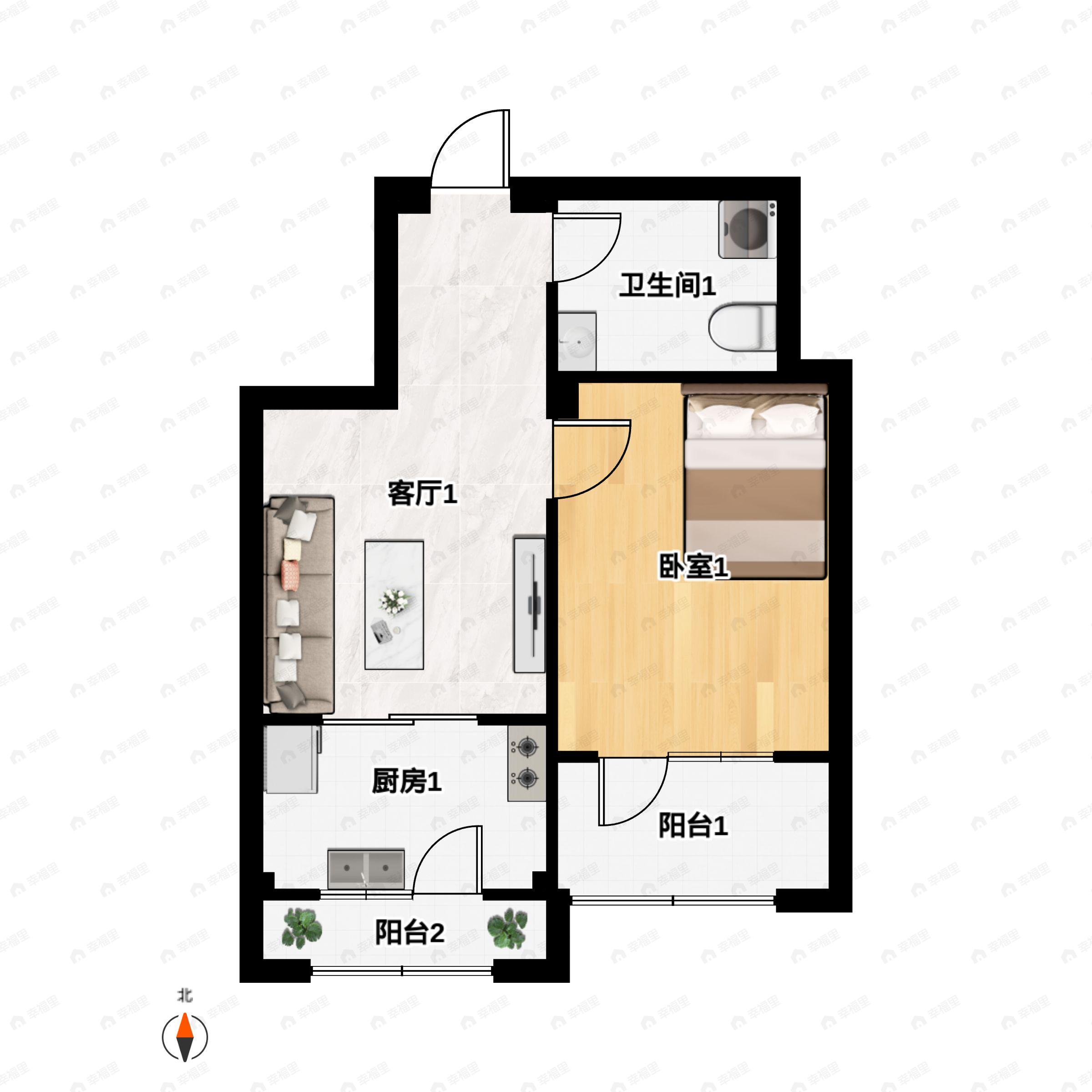 1室1厅1卫建面42平户型图