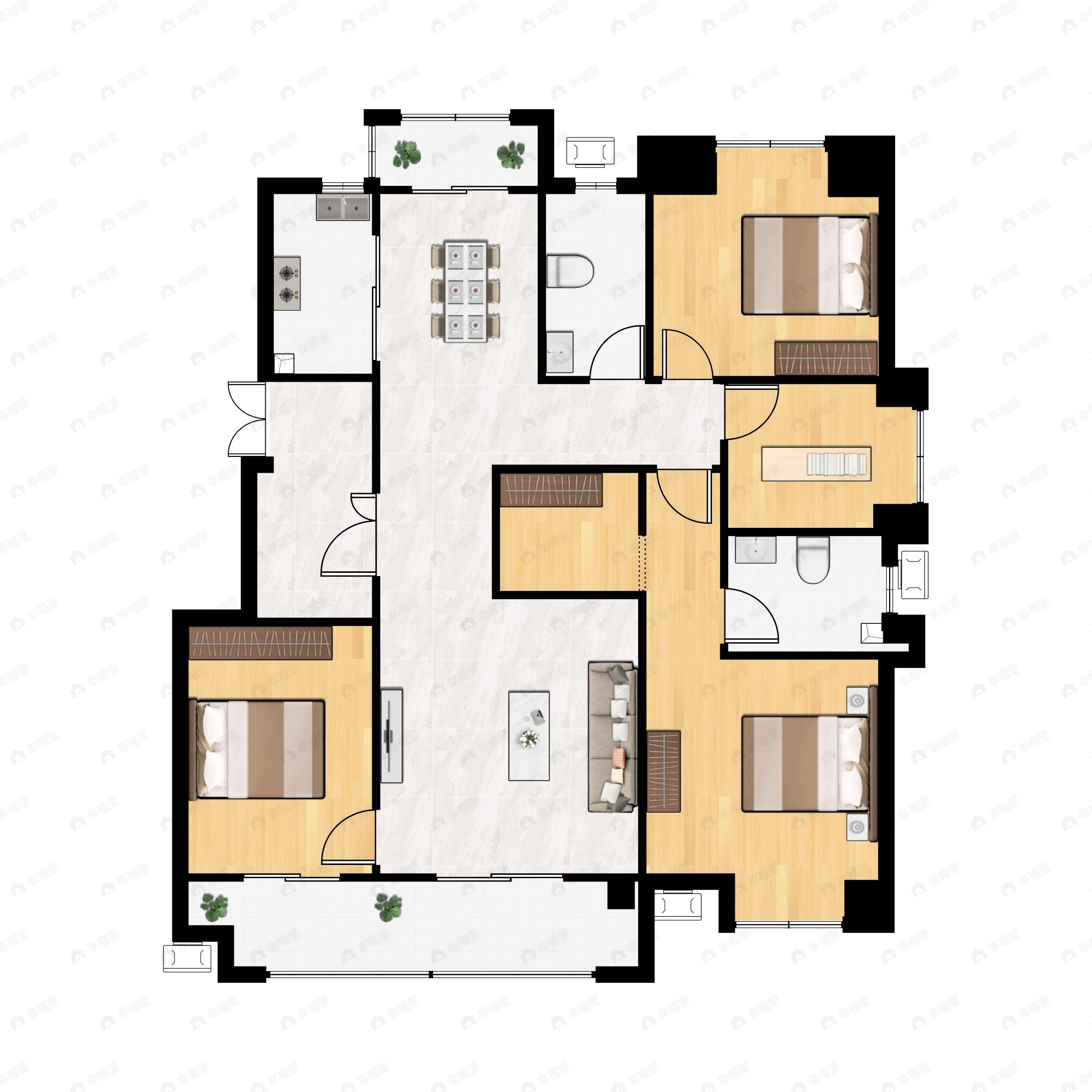 4室2厅2卫建面139平南户型图