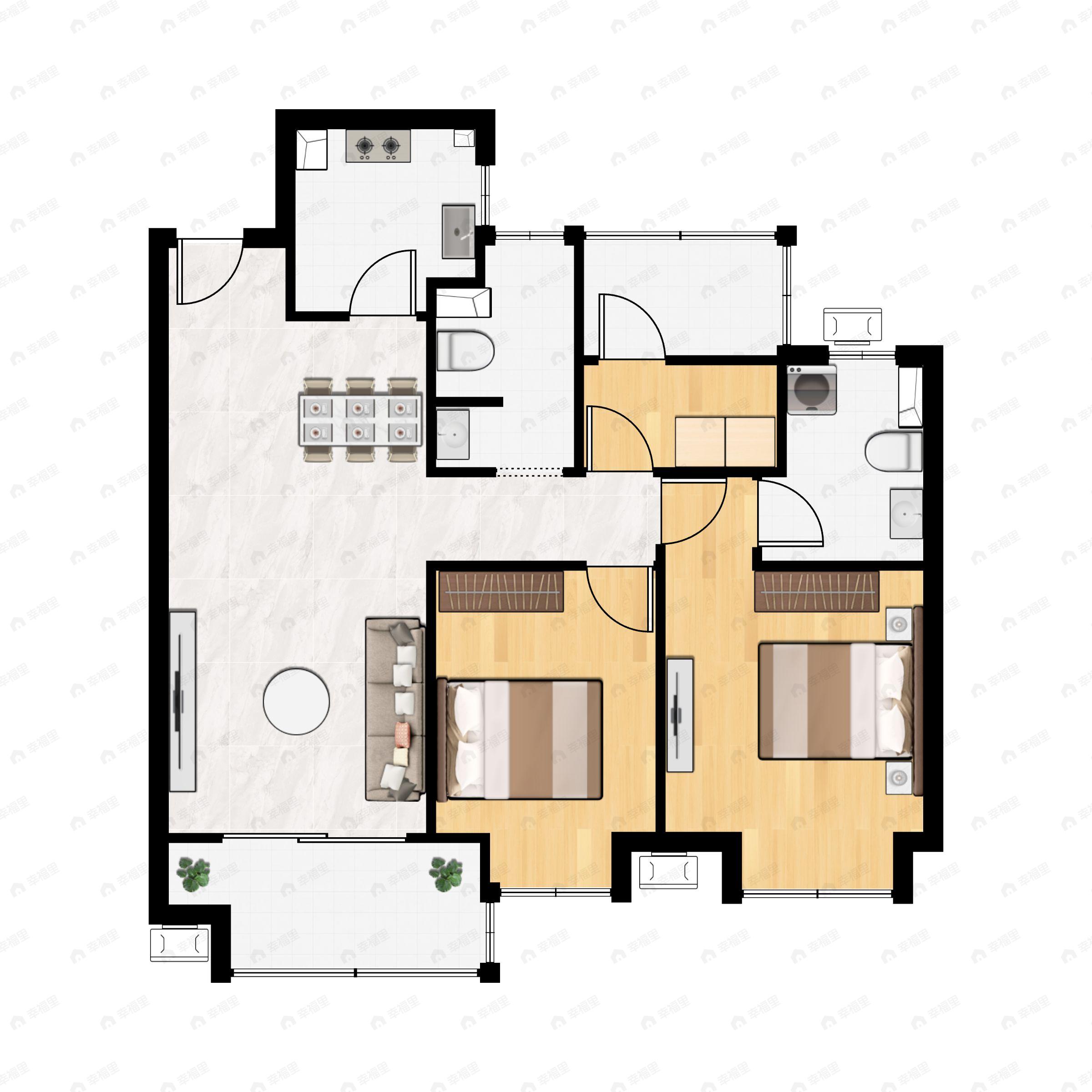 3室2厅2卫建面96平户型图